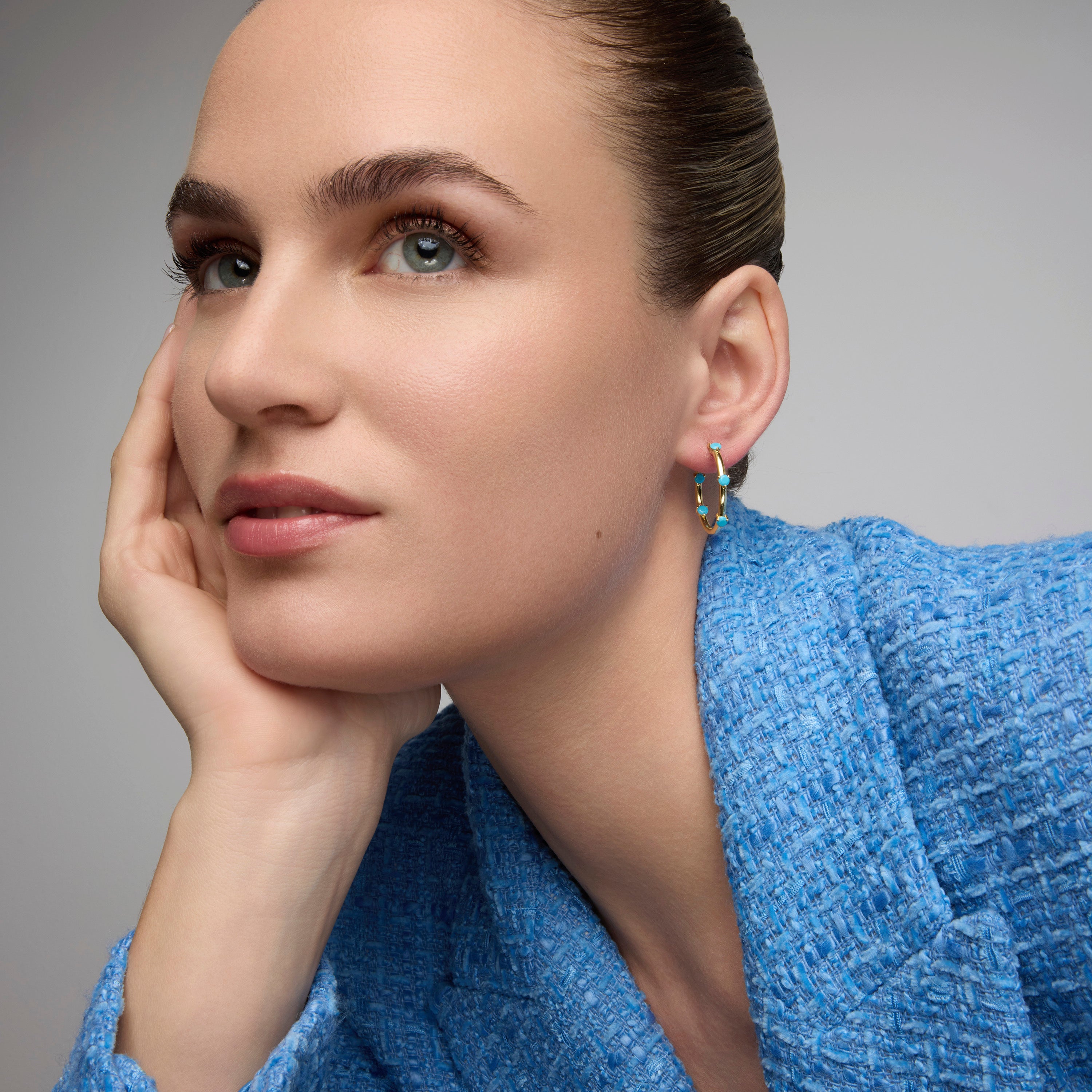 Pendientes de Plata de Ley 925 y Turquesa acabado oro amarillo de 18k - Grukma