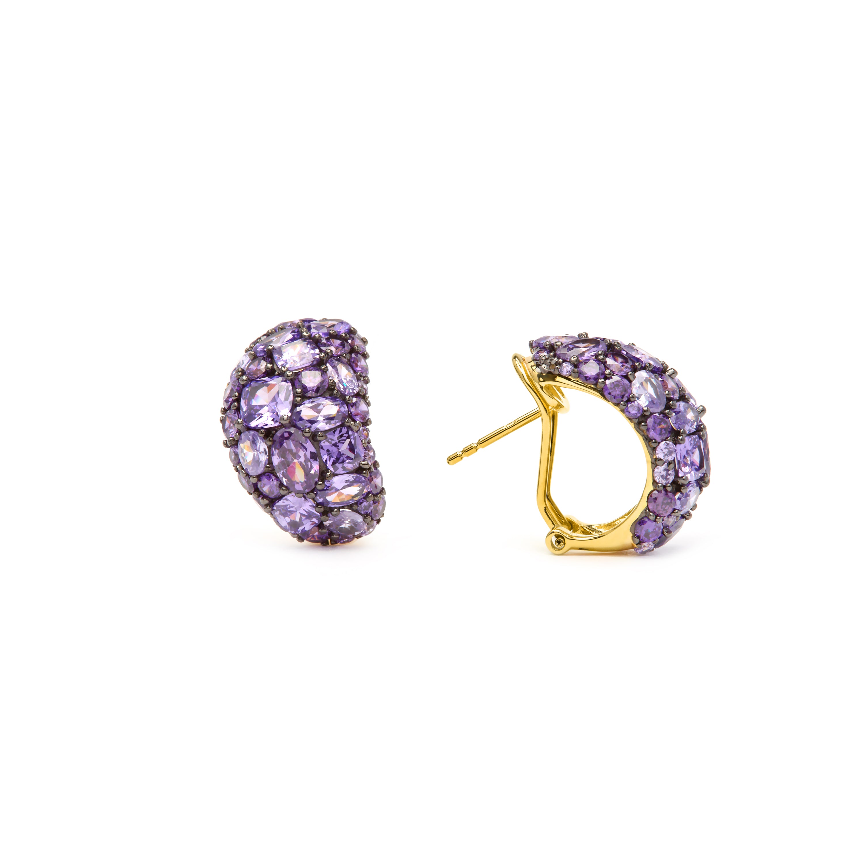 Pendientes de Plata de Ley 925 y Circonita Amatista acabado en oro amarillo 18k - Overda