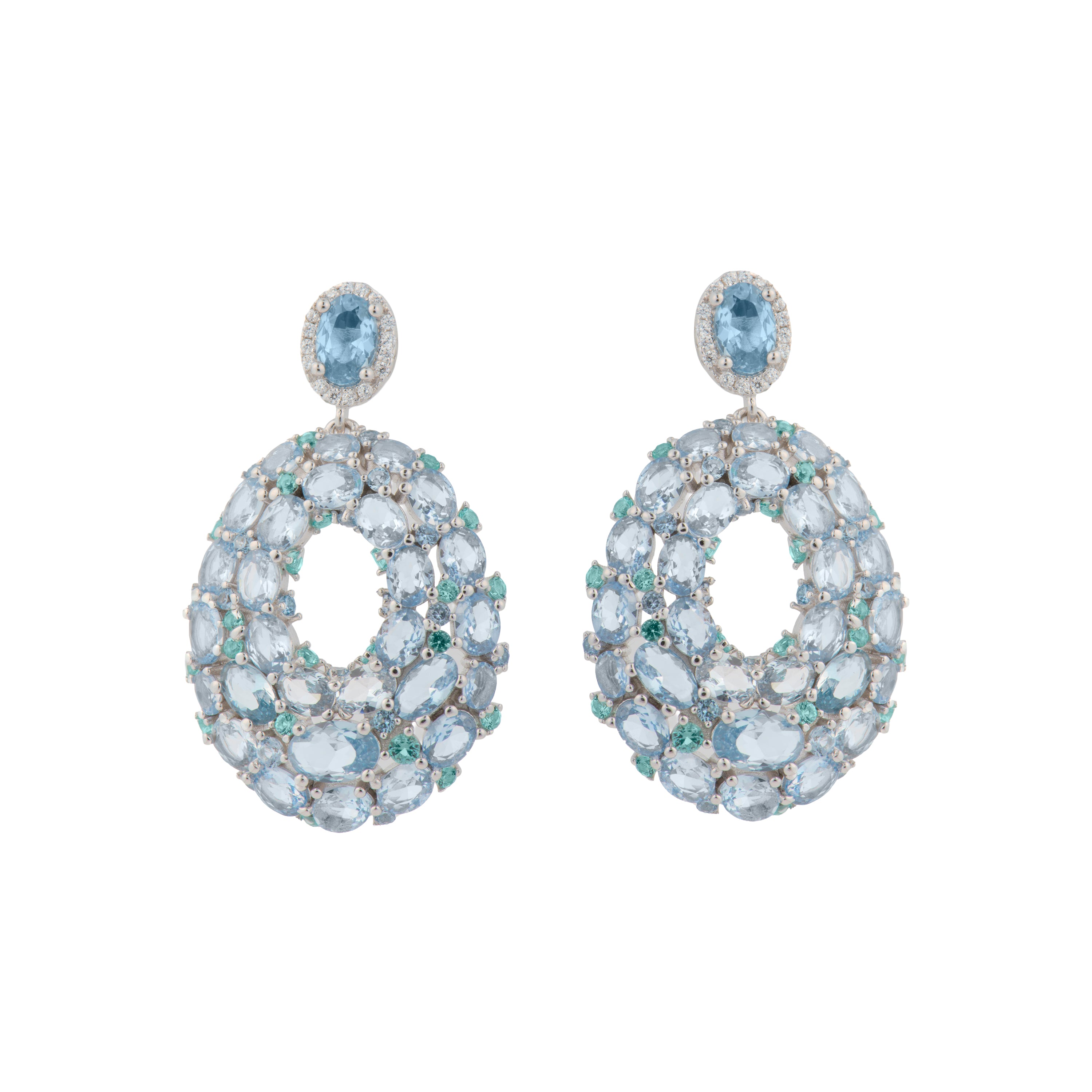 Pendientes de Plata de Ley 925 y Circonita Aguamarina acabado en rodio - Cipur