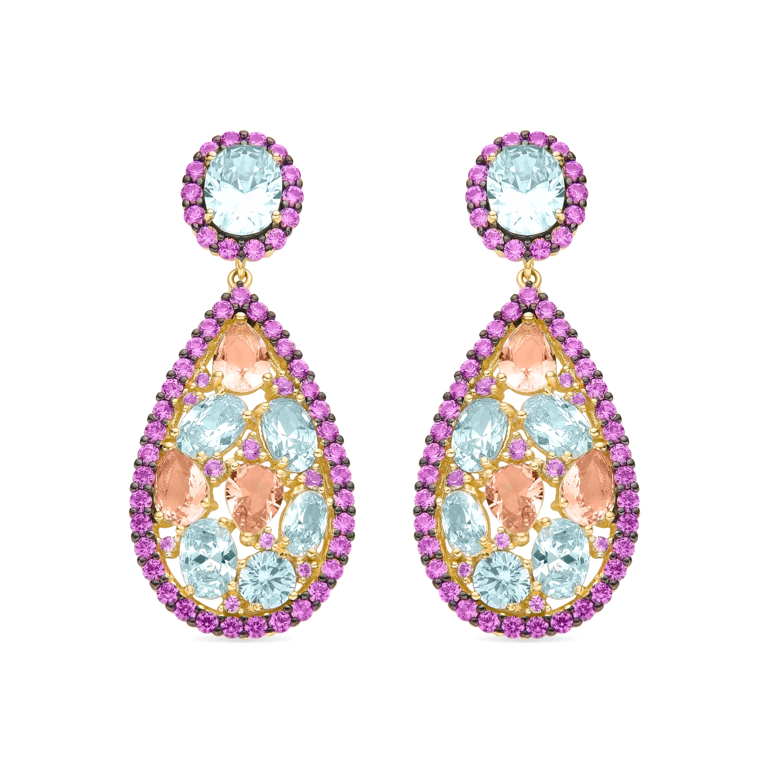 Pendientes de Plata de Ley 925 con Circonita Multicolor acabados en oro amarillo de 18K - Quinter