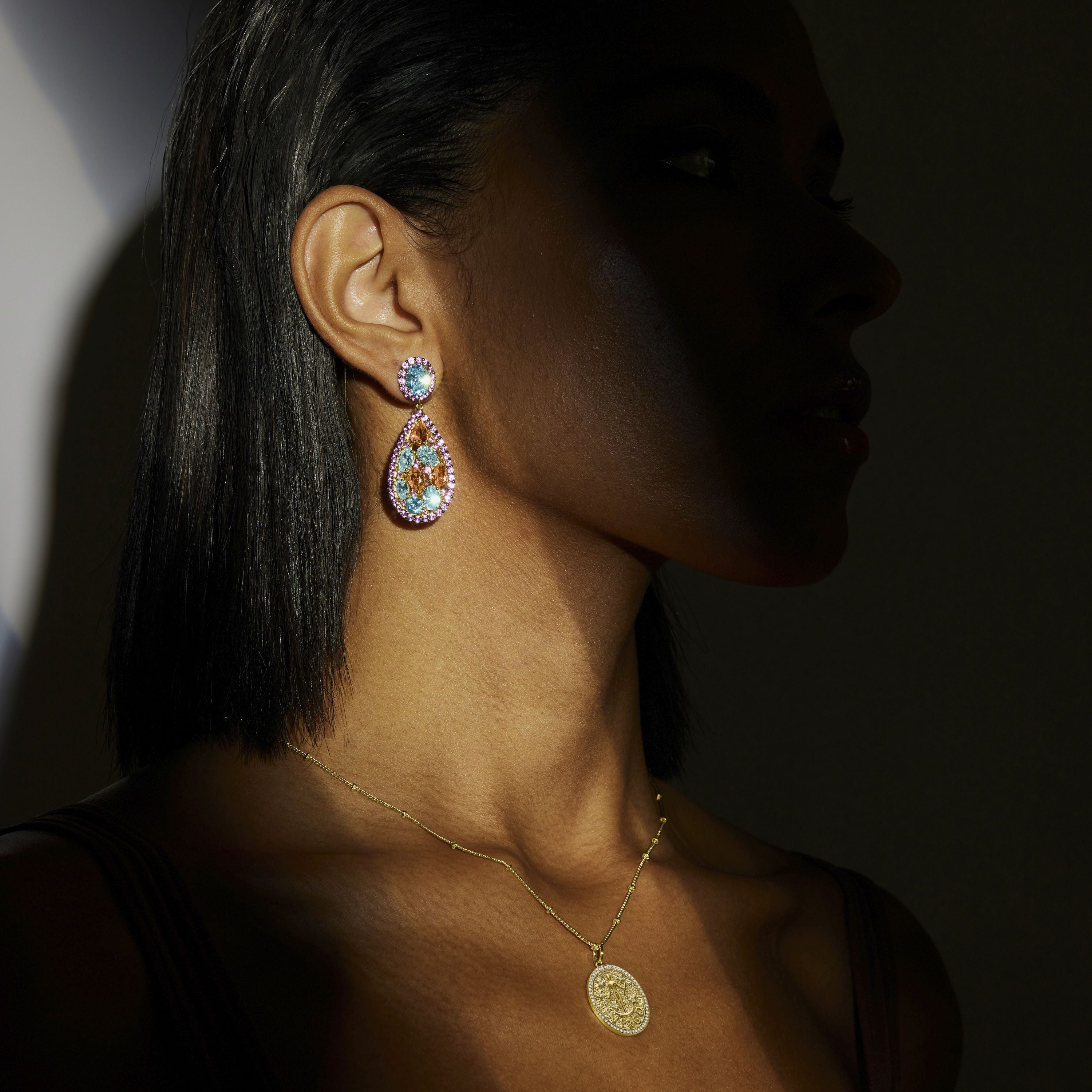 Pendientes de Plata de Ley 925 con Circonita Multicolor acabados en oro amarillo de 18K - Quinter