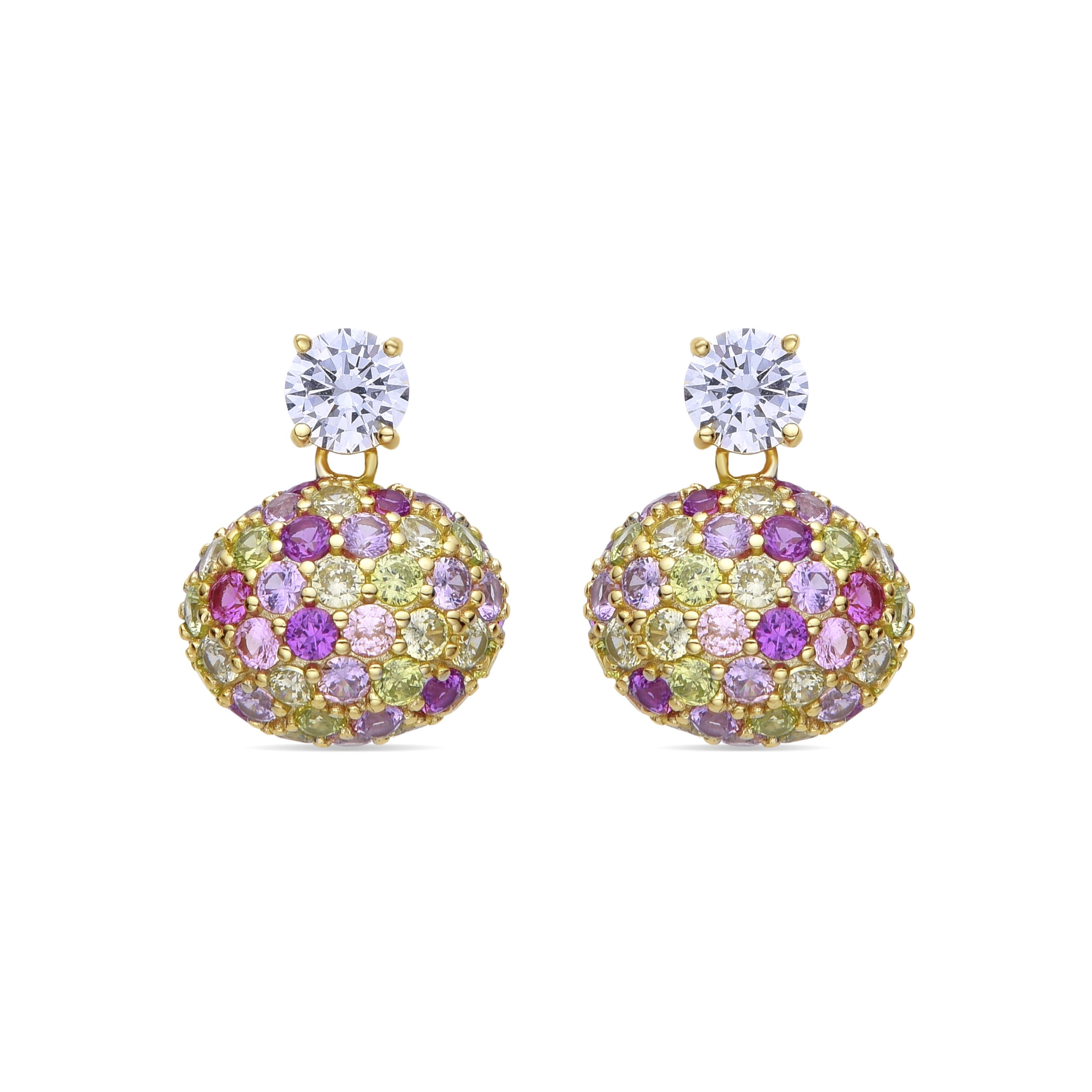 Pendientes de Plata de Ley 925 y Circonita Multicolor acabados en oro amarillo de 18k - Sarir