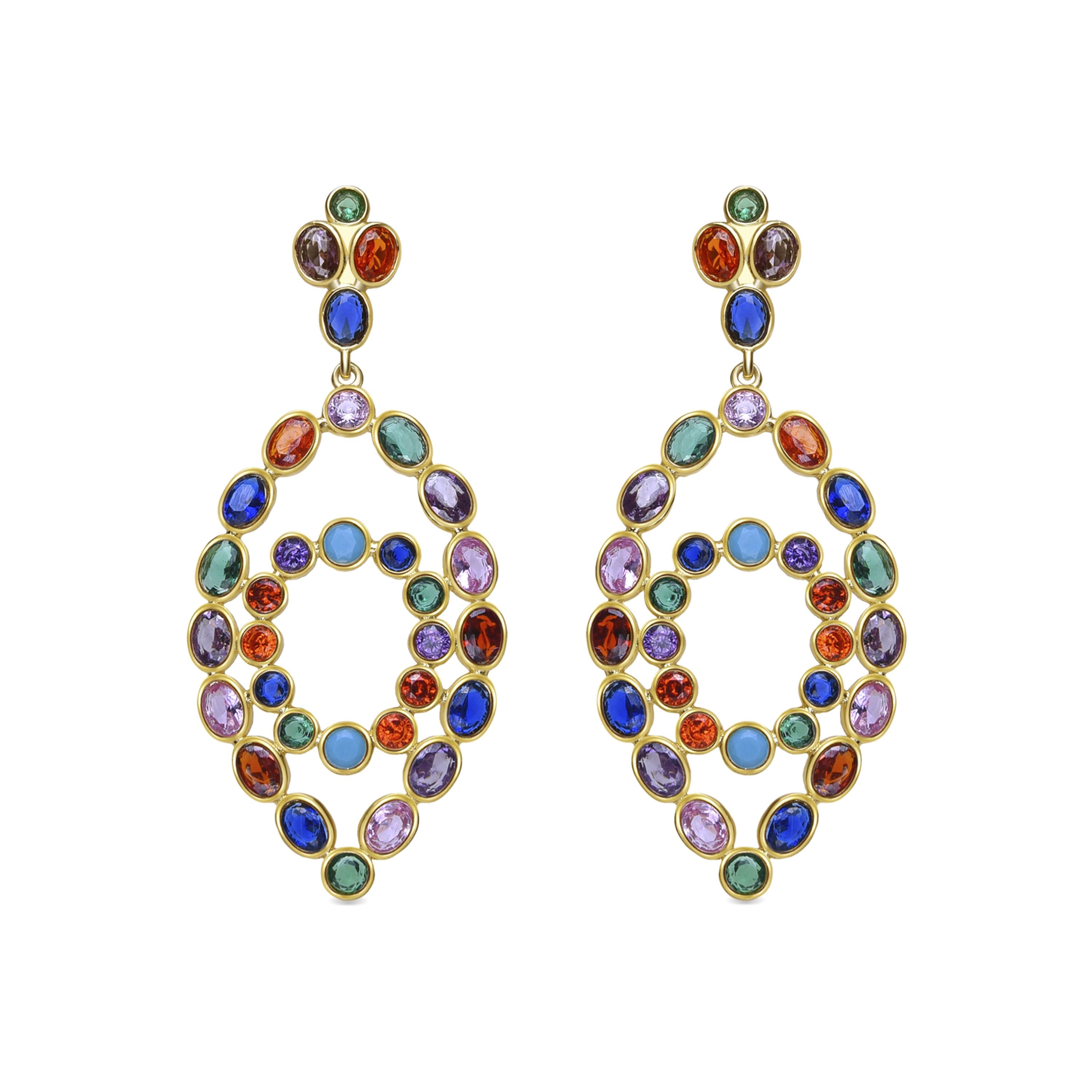 Pendientes de Plata de Ley 925 y Circonita Multicolor acabados en oro amarillo de 18k - LUXENTER