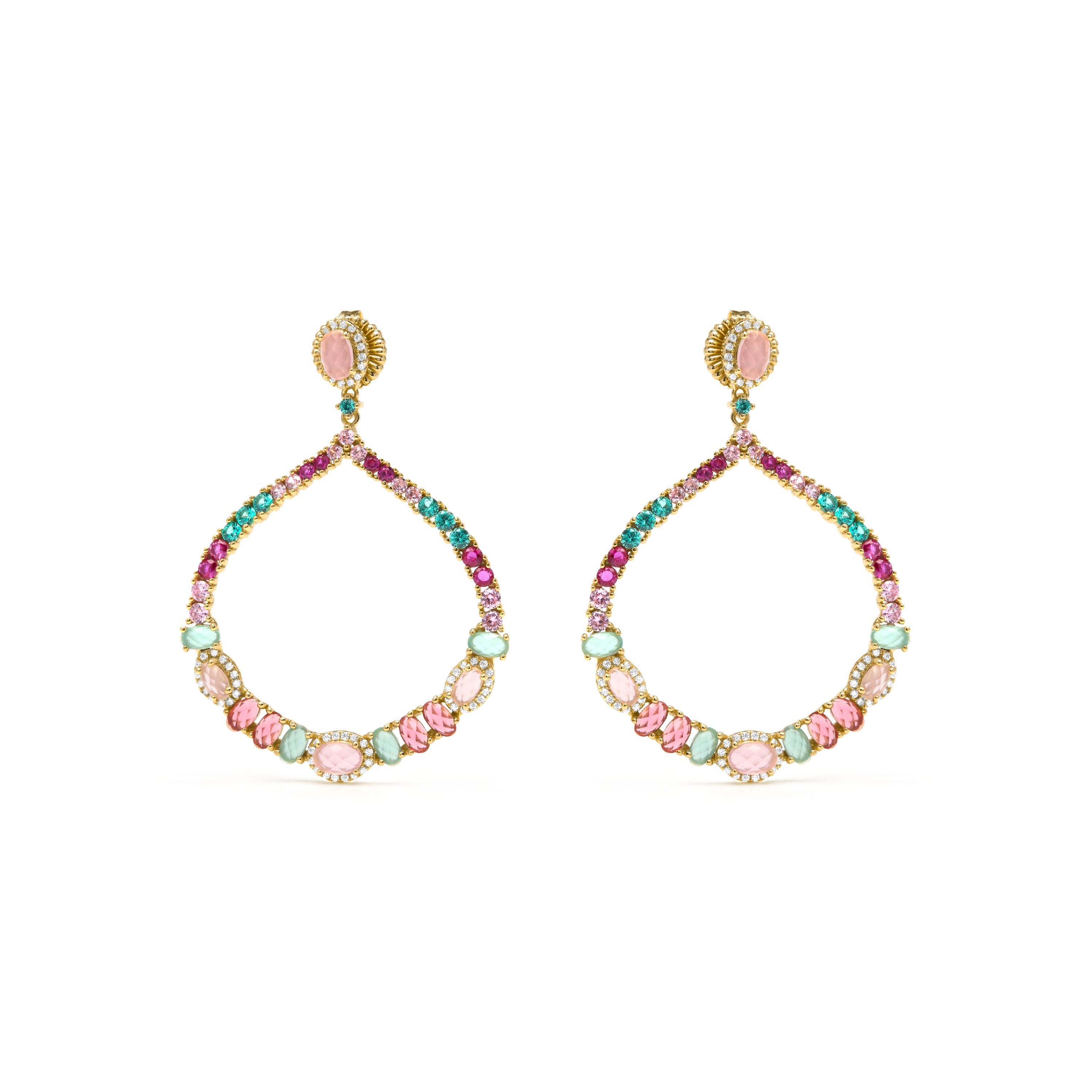 Pendientes de Plata de Ley 925 y Circonita Esmeralda acabado en oro amarillo 18k - Gwane