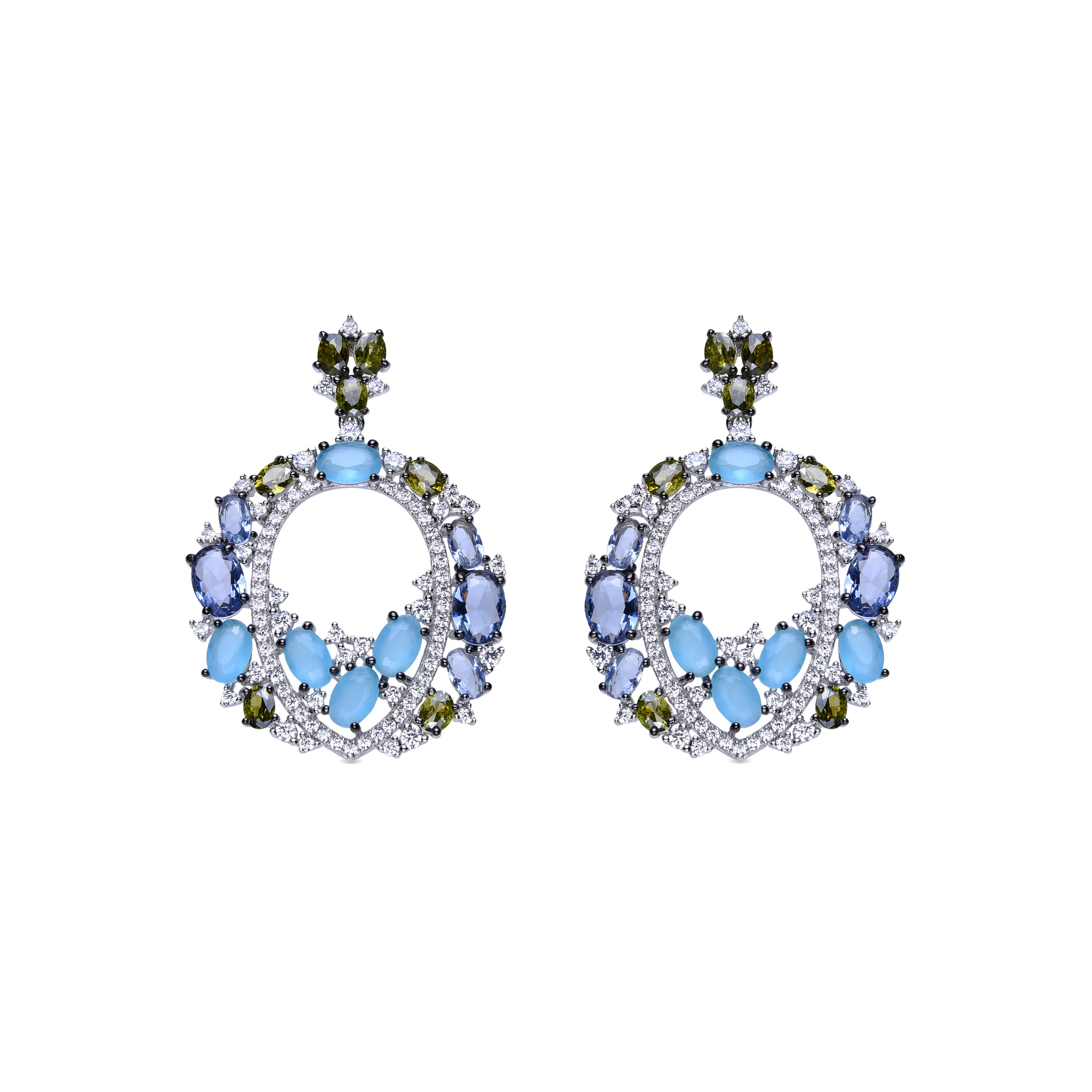 Pendientes de Plata de Ley 925 y Circonita Multicolor acabados en rodio - Eladax