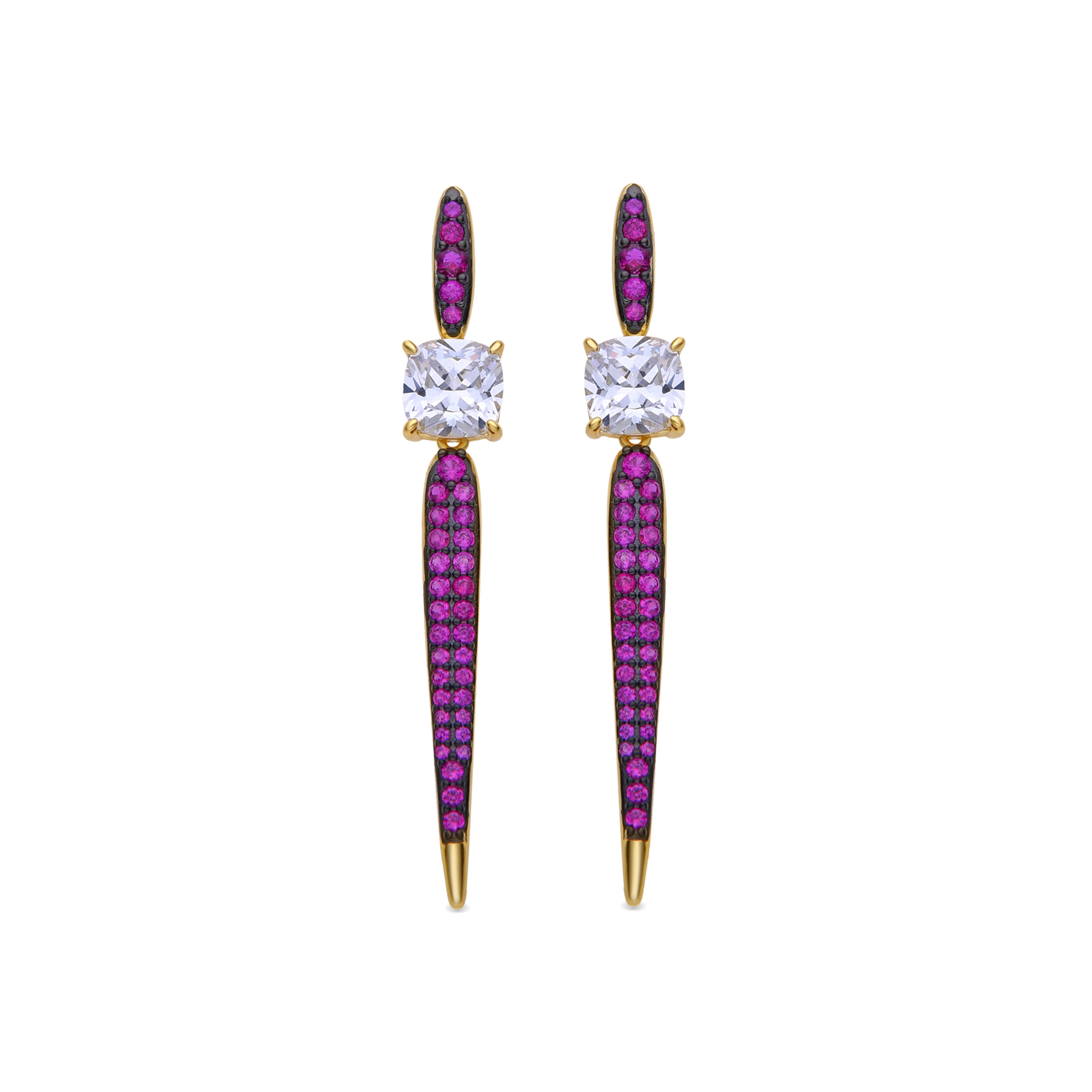 Pendientes de Plata de Ley 925 y Circonita Rubí acabados en oro amarillo de 18k - Pikto