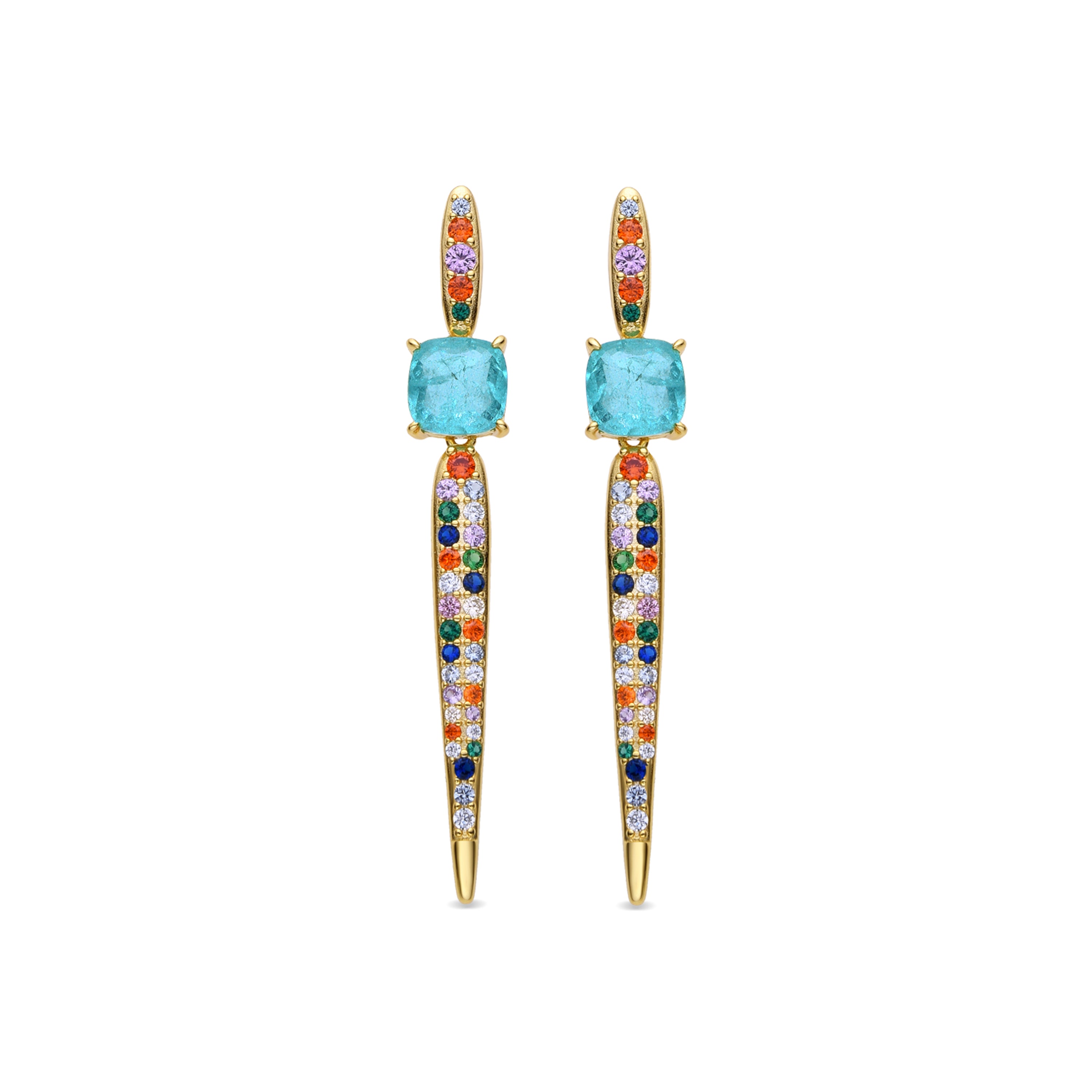 Pendientes de Plata de Ley 925 y Circonita Multicolor acabados en oro amarillo de 18k - Pikto
