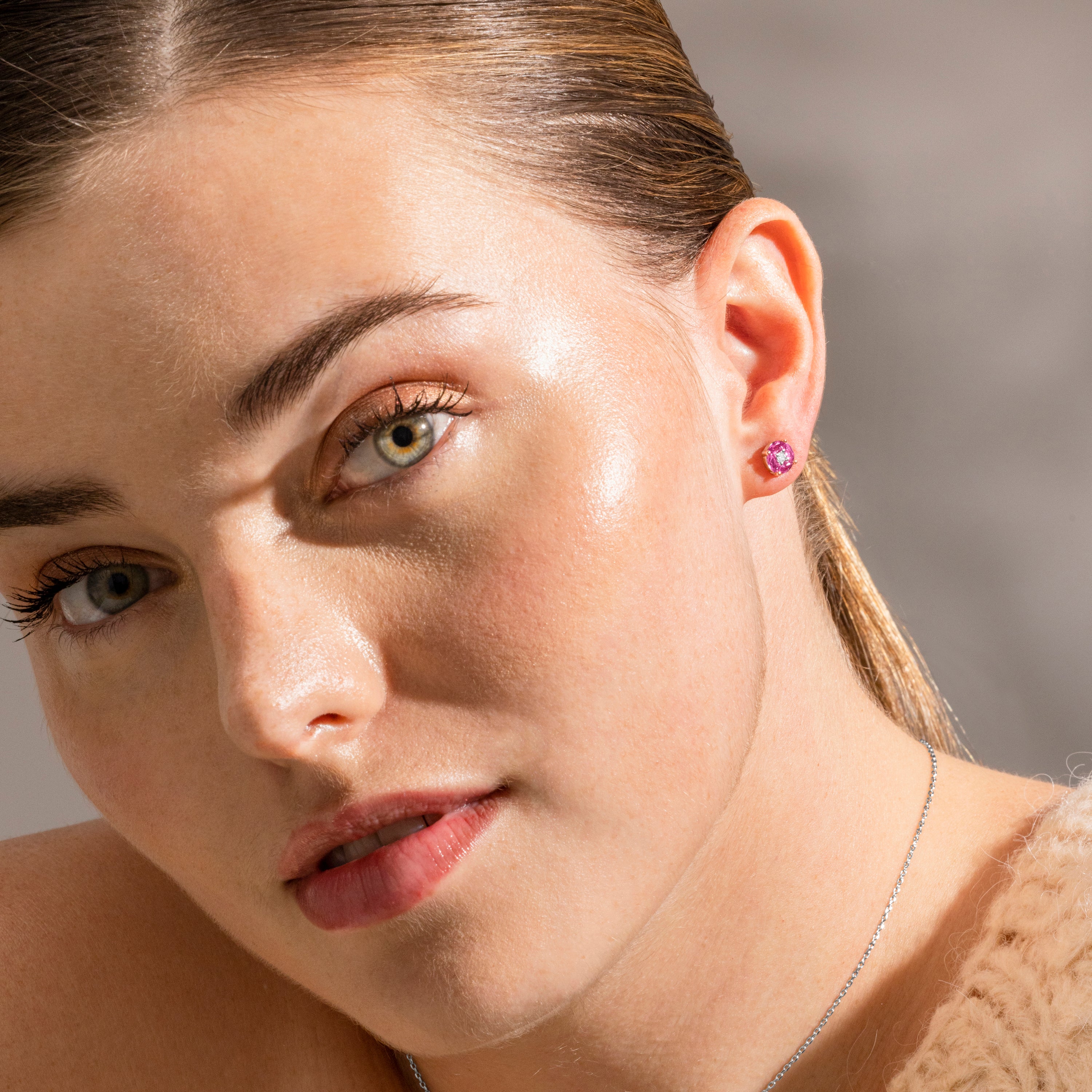 Pendientes de Plata de Ley 925 y Circonita Rosa acabado en rodio - Siankho