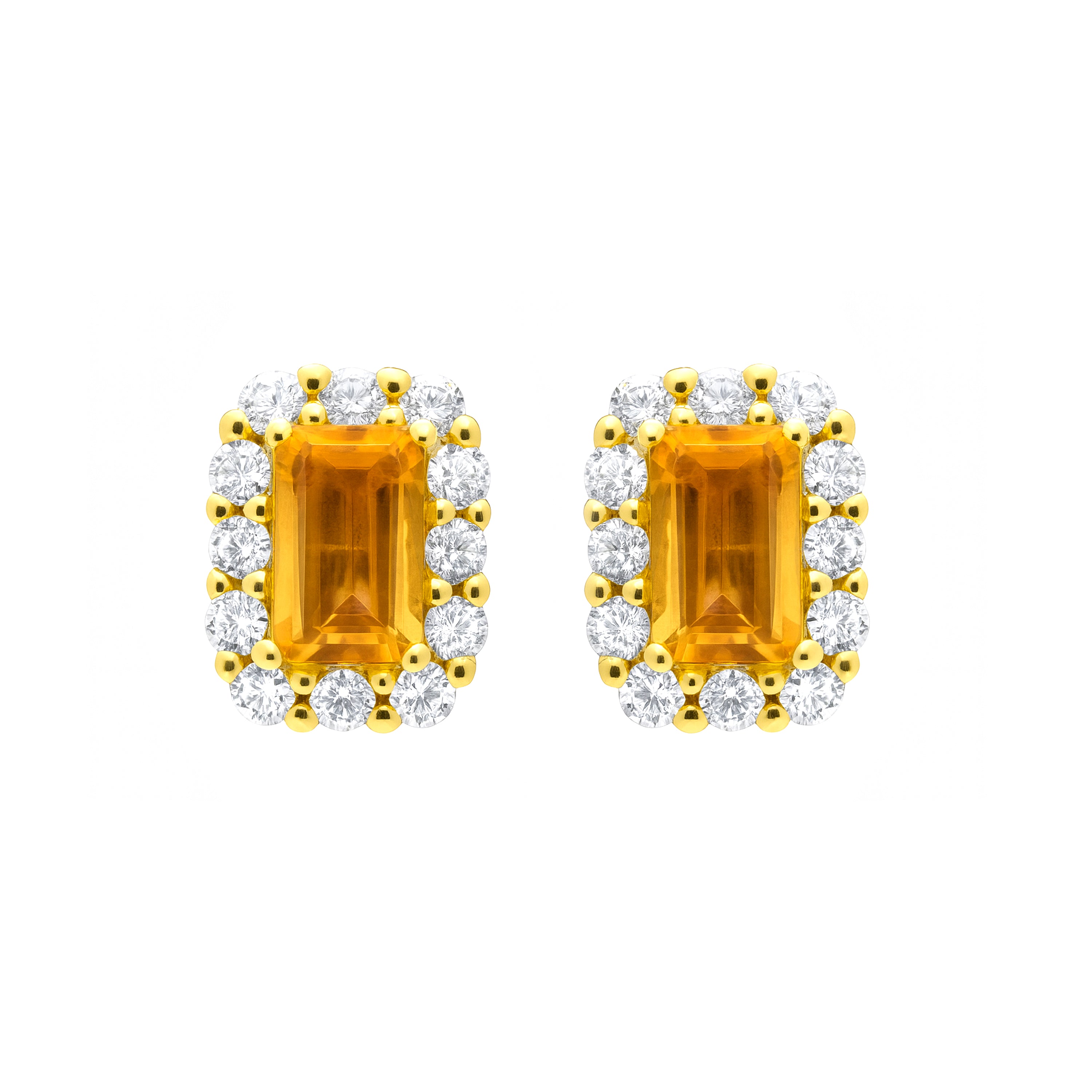 Pendientes de Plata de Ley 925 y Circonita Citrino acabado en oro amarillo 18k - Singaz