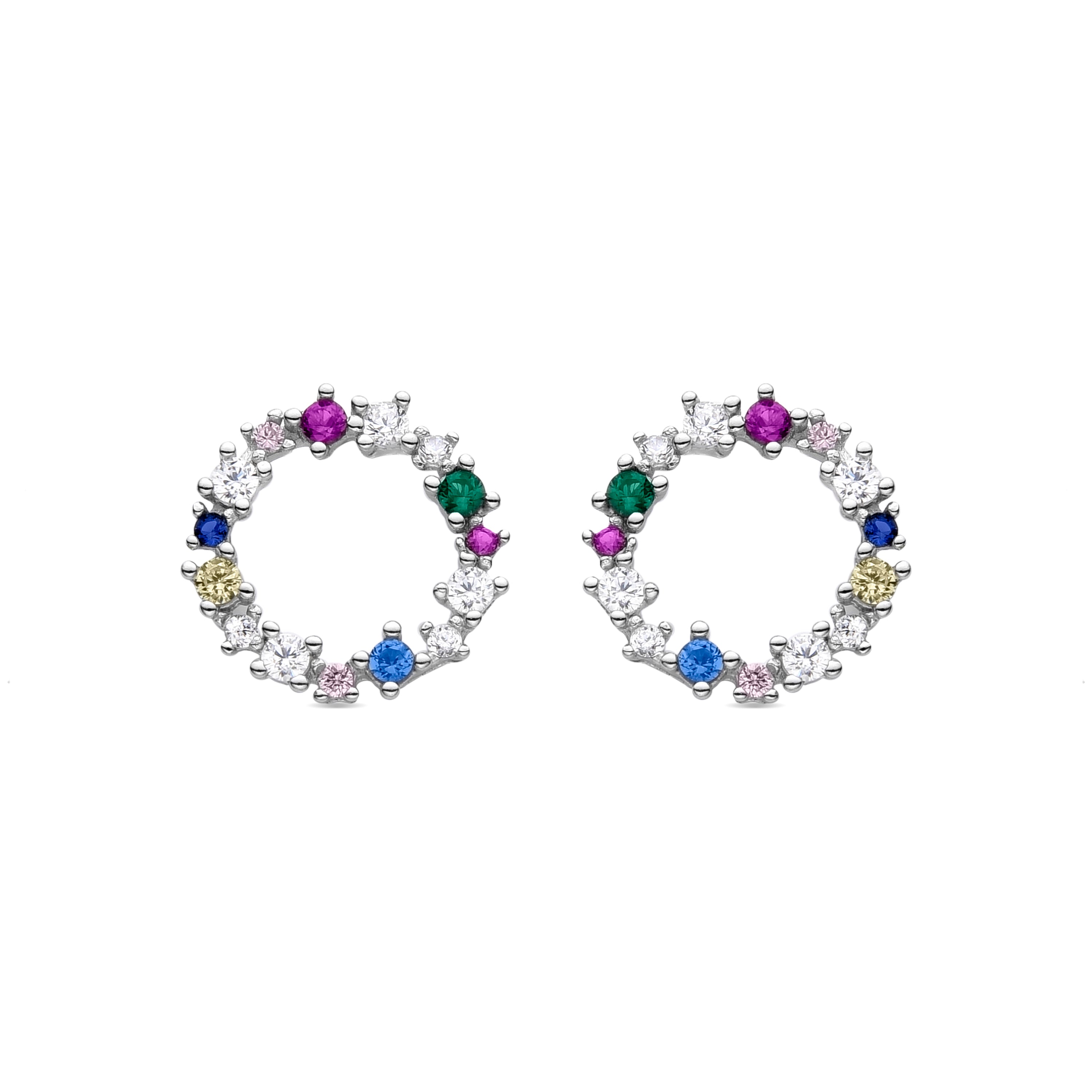 Pendientes de Plata de Ley 925 con Circonita Multicolor acabados en rodio - Sinnhi