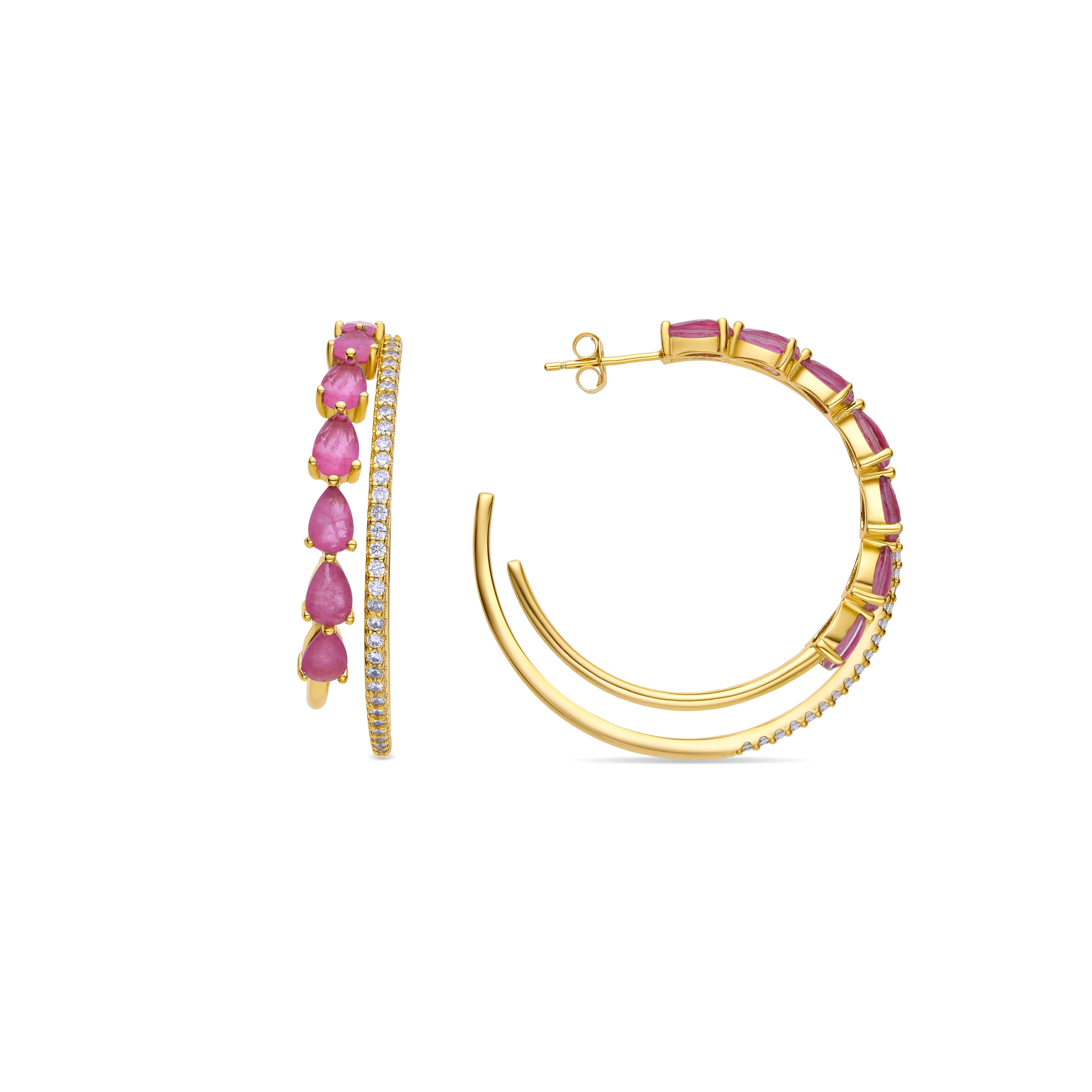 Pendientes de Plata de Ley 925 y Circonita Rubí acabados en oro amarillo de 18k - Ziabek