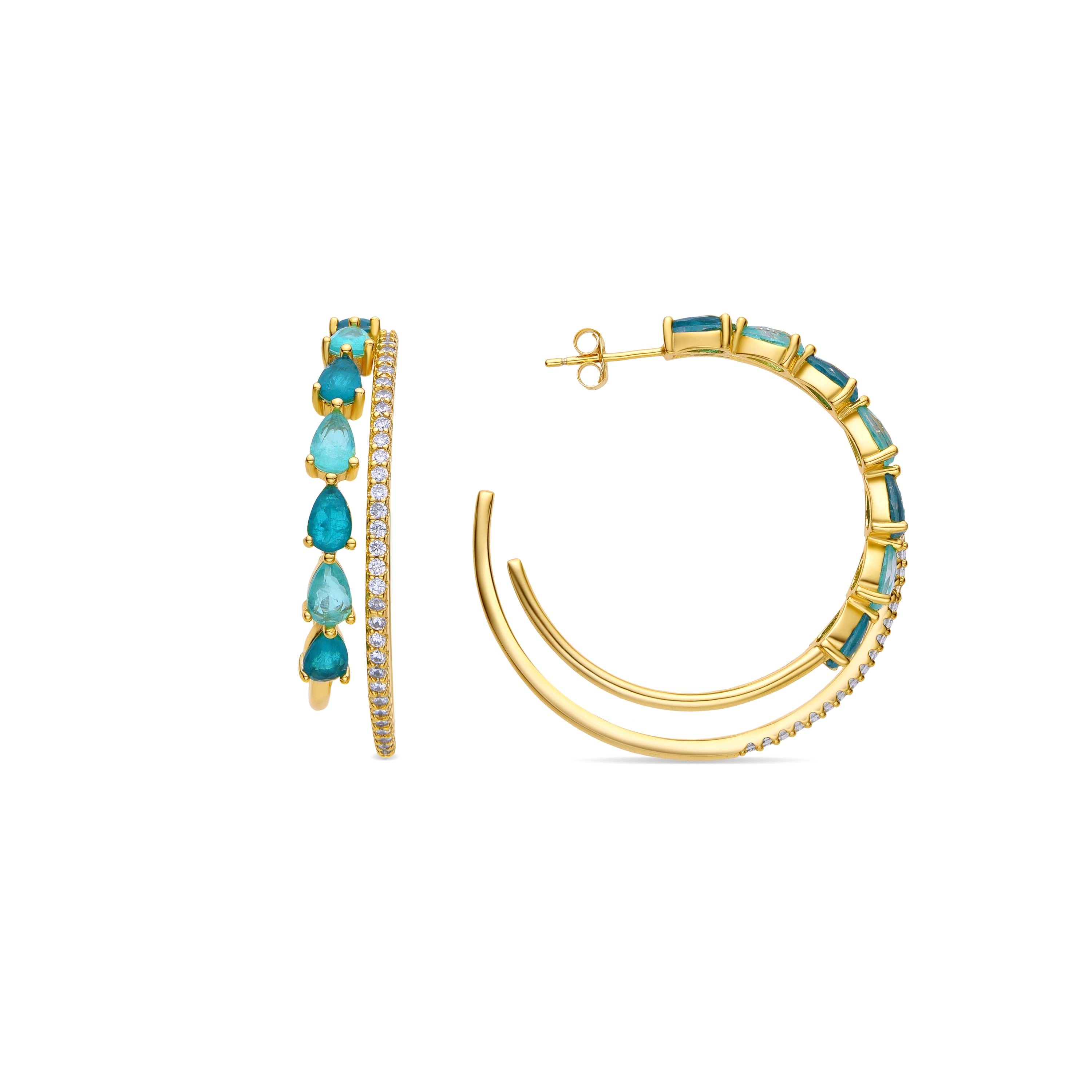 Pendientes de Plata de Ley 925 y Cuarzo Hidrotermal Verde Claro acabados en oro amarillo de 18k - Ozvi