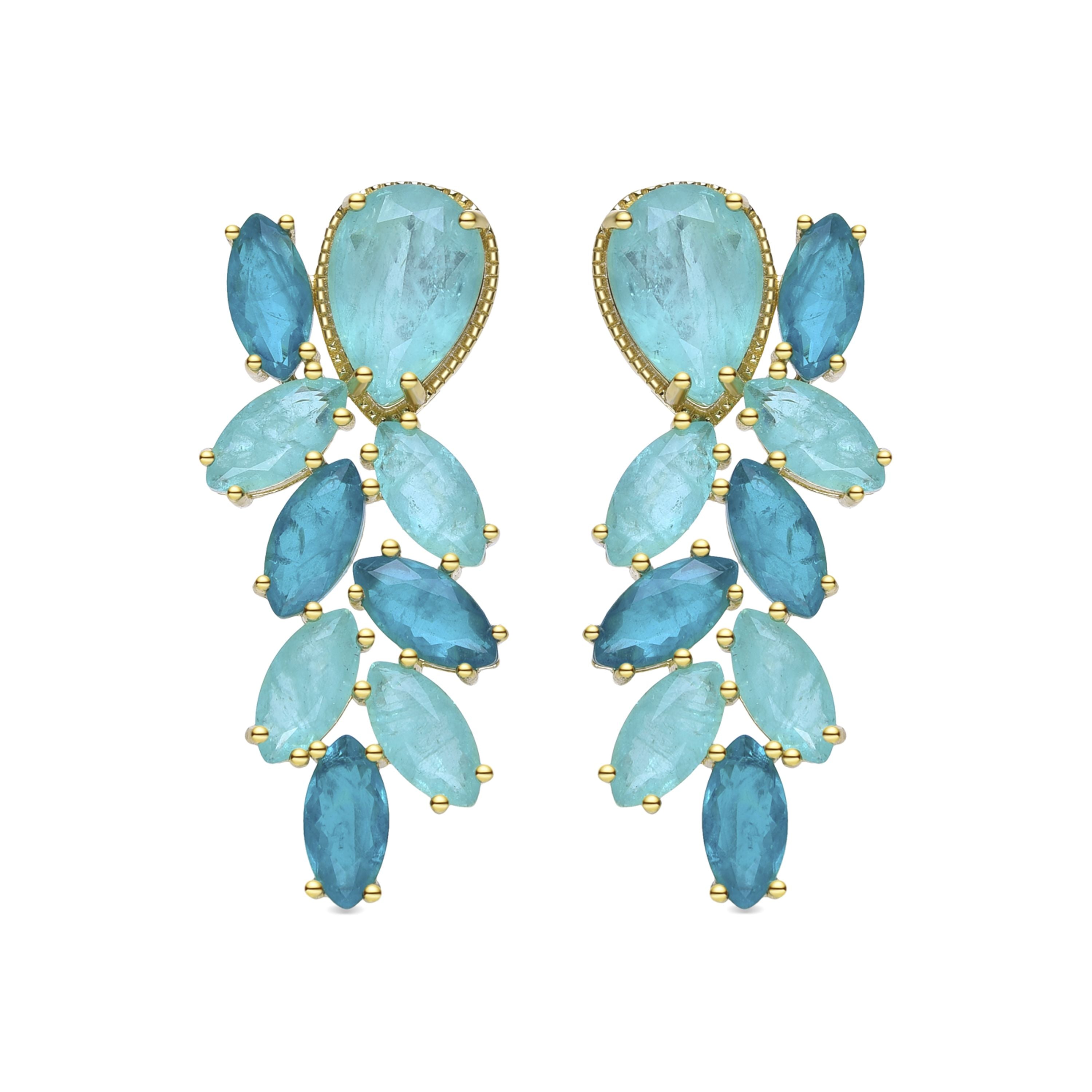 Pendientes de Plata de Ley 925 y Cuarzo Hidrotermal Verde Claro acabados en oro amarillo de 18k - Ziabek