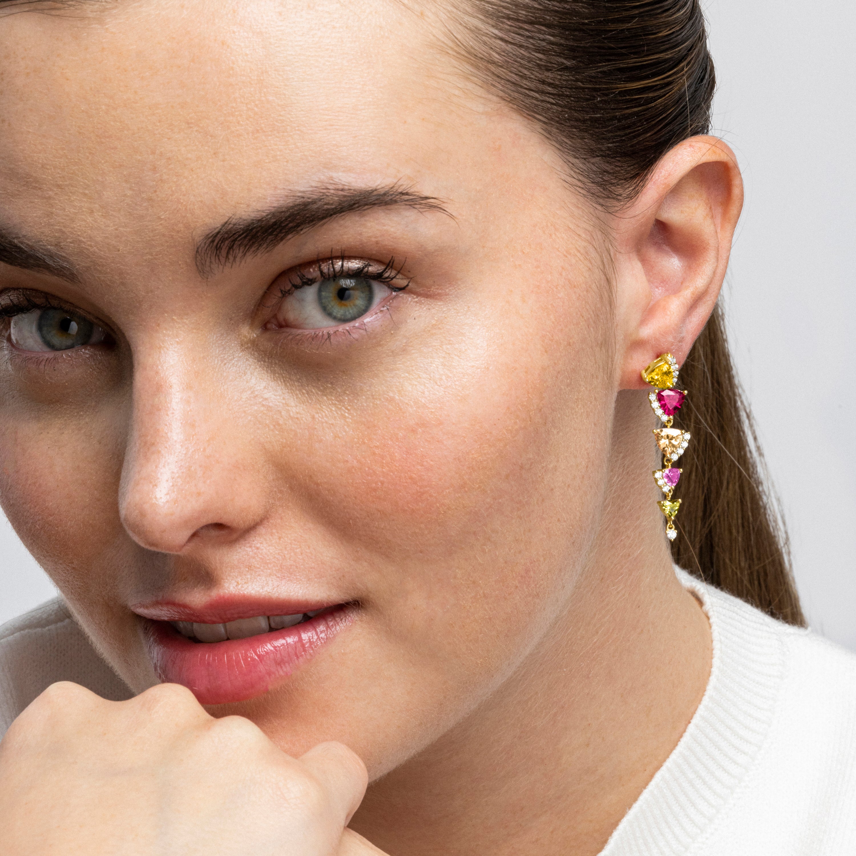 Pendientes de Plata de Ley 925 y Circonita Multicolor acabado oro 18k - Tamek