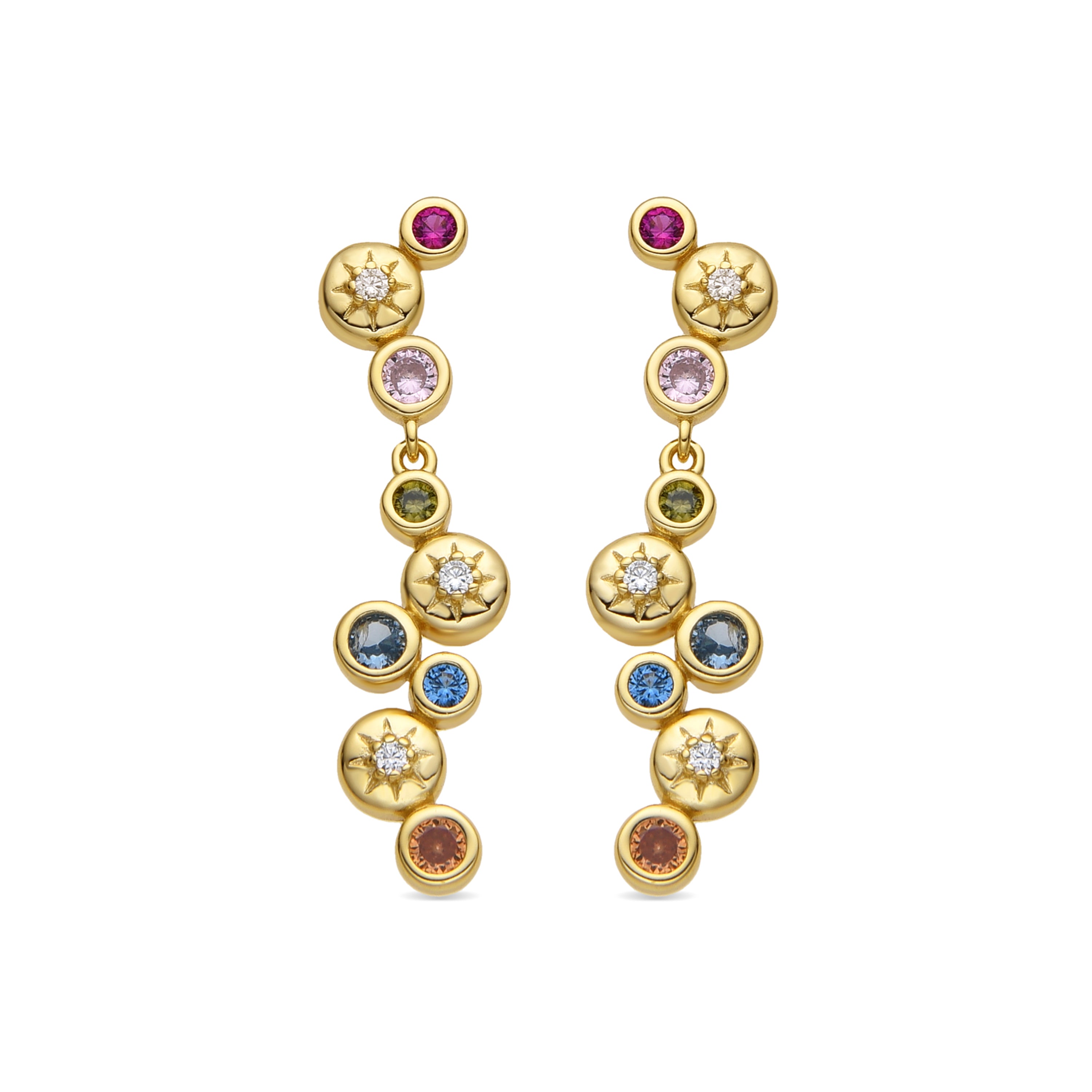 Pendientes de Plata de Ley 925 y Circonita Multicolor acabado oro amarillo de 18k - Hambio