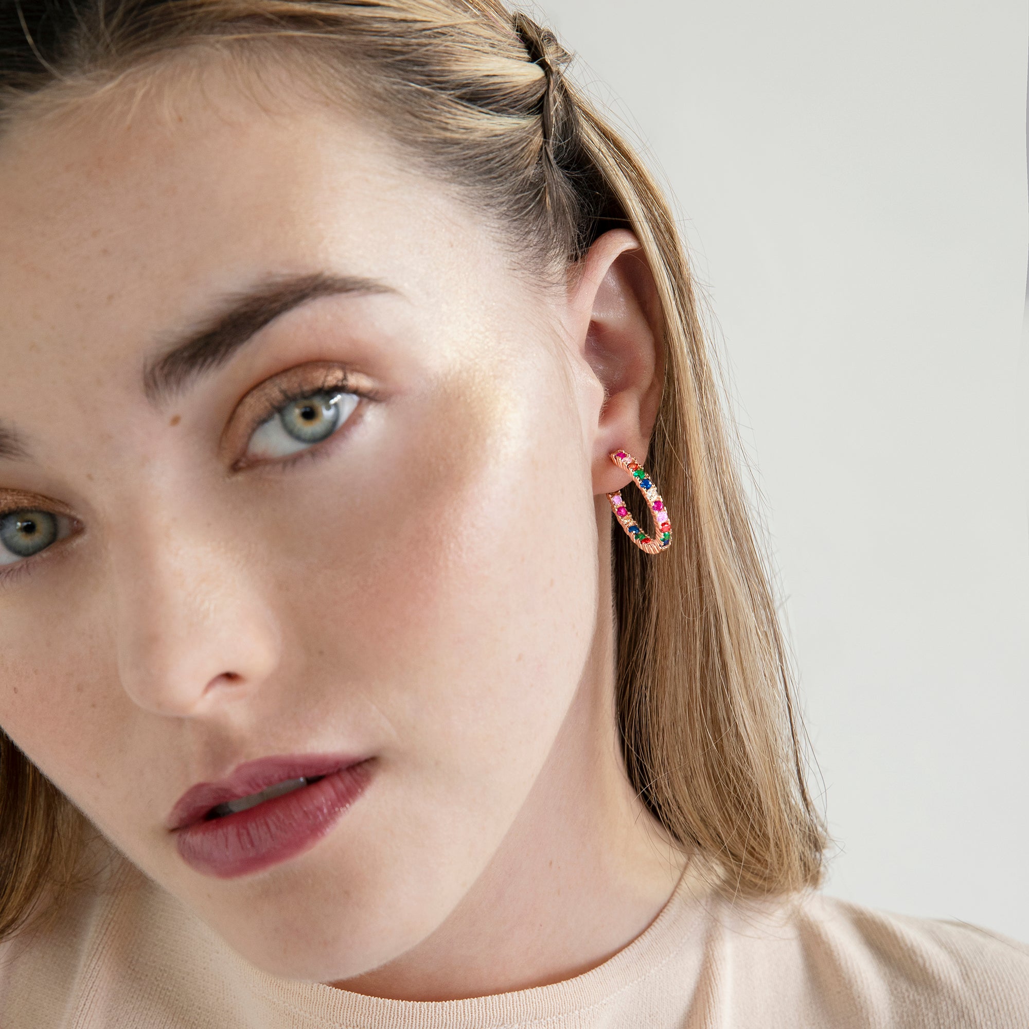 Pendientes de Plata de Ley 925 con Circonita Multicolor acabados en oro rosa de 18K - Vyamba