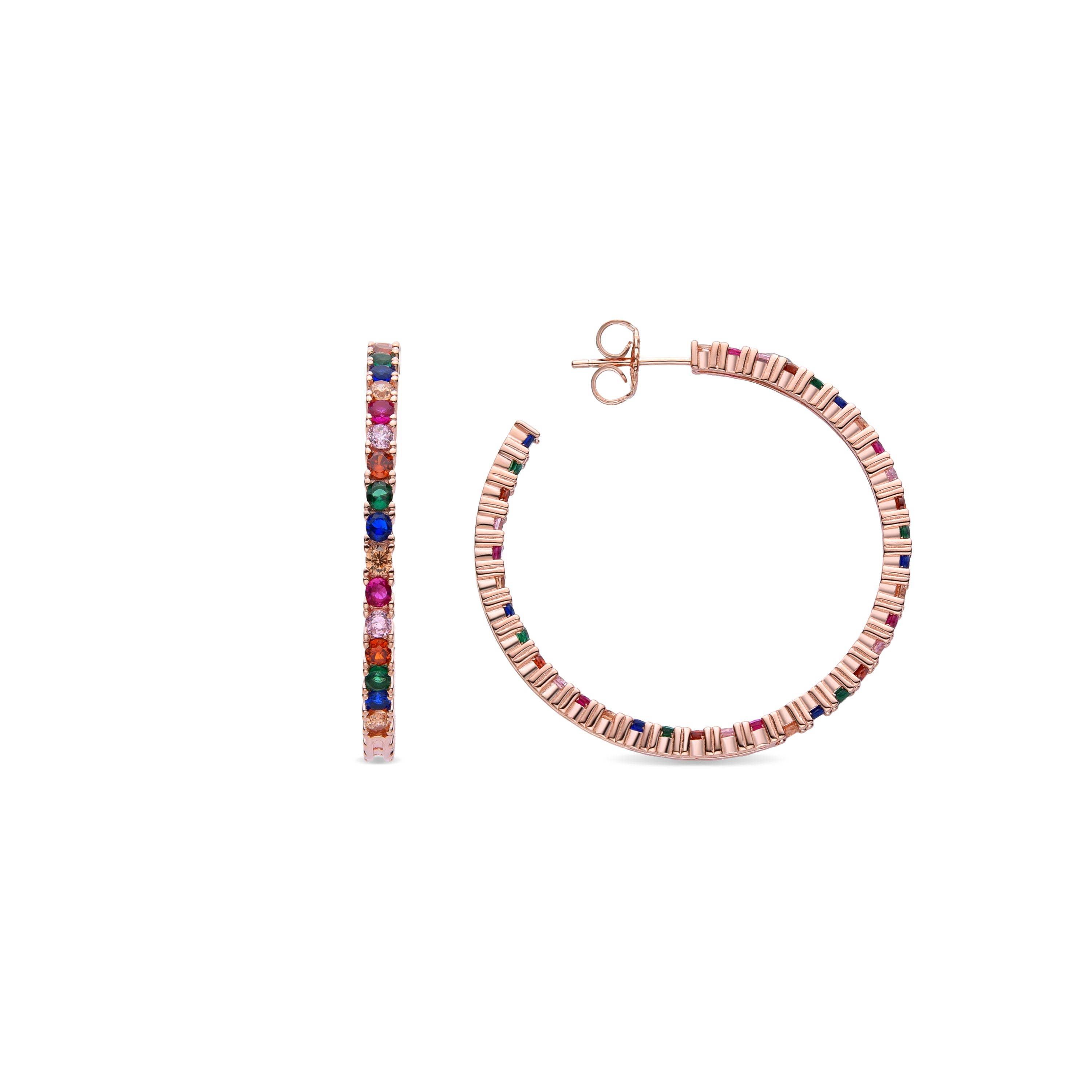 Pendientes de Plata de Ley 925 con Circonita Multicolor acabados en oro rosa de 18K - Vyamba