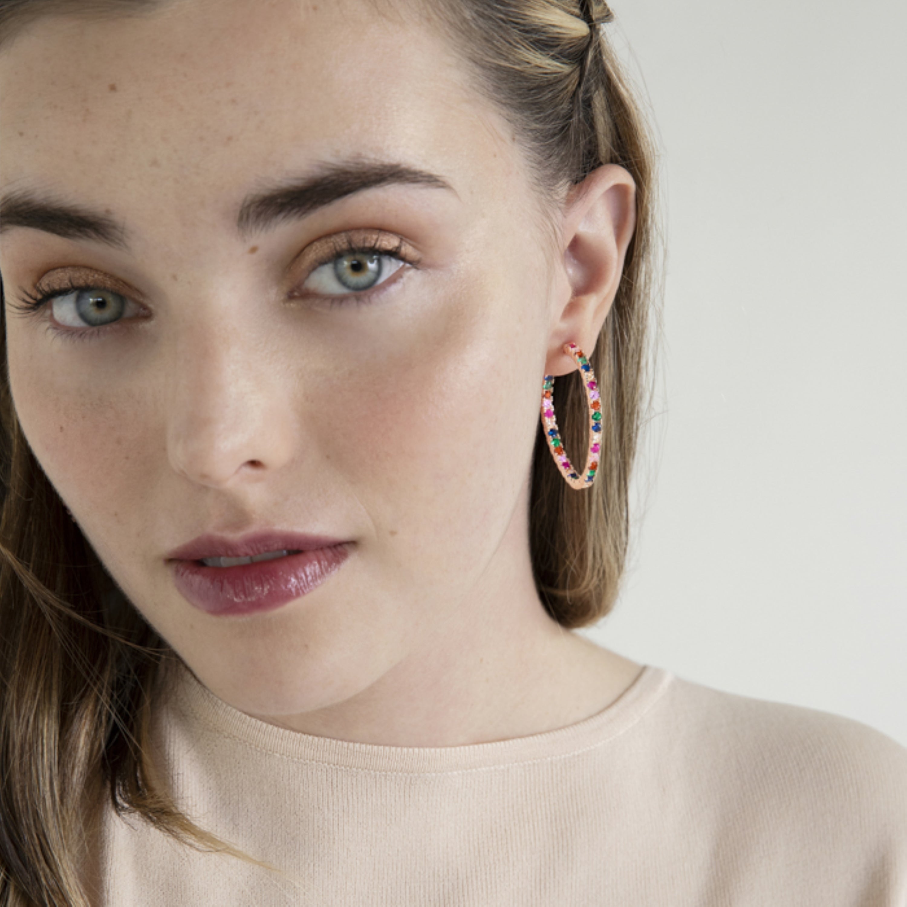 Pendientes de Plata de Ley 925 con Circonita Multicolor acabados en oro rosa de 18K - Vyamba