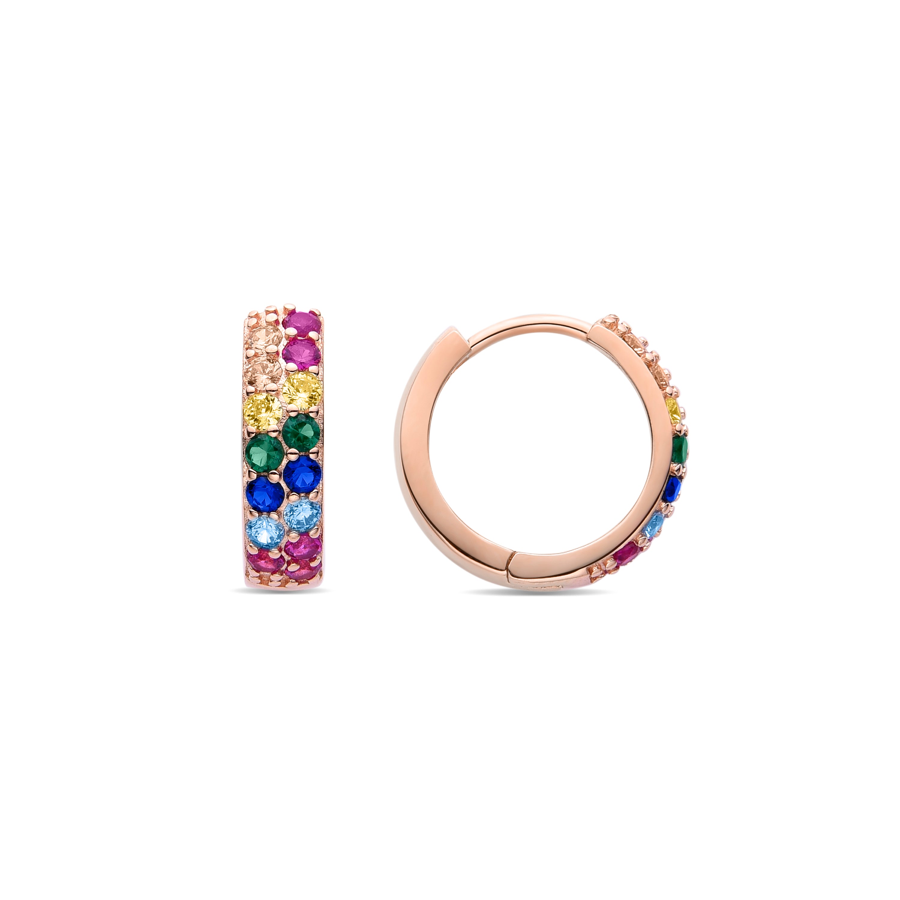 Pendientes de Plata de Ley 925 con Circonita Multicolor acabados en oro rosa de 18K - Imewa