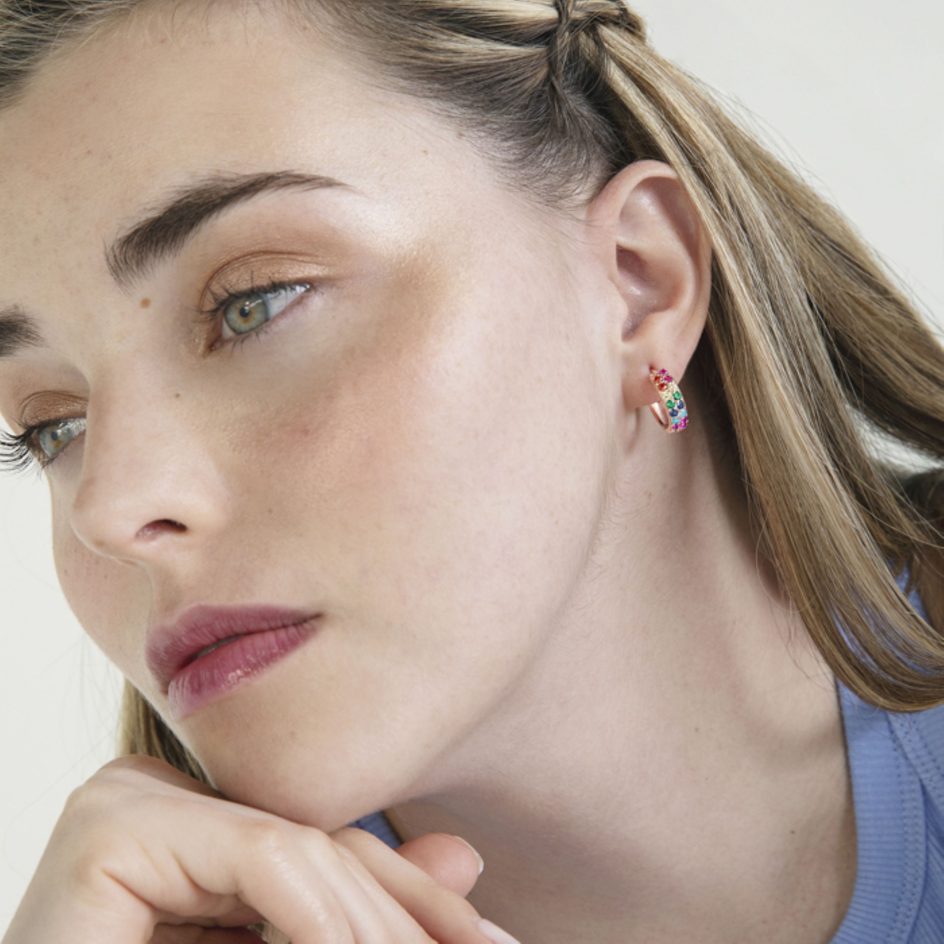Pendientes de Plata de Ley 925 con Circonita Multicolor acabados en oro rosa de 18K - Imewa
