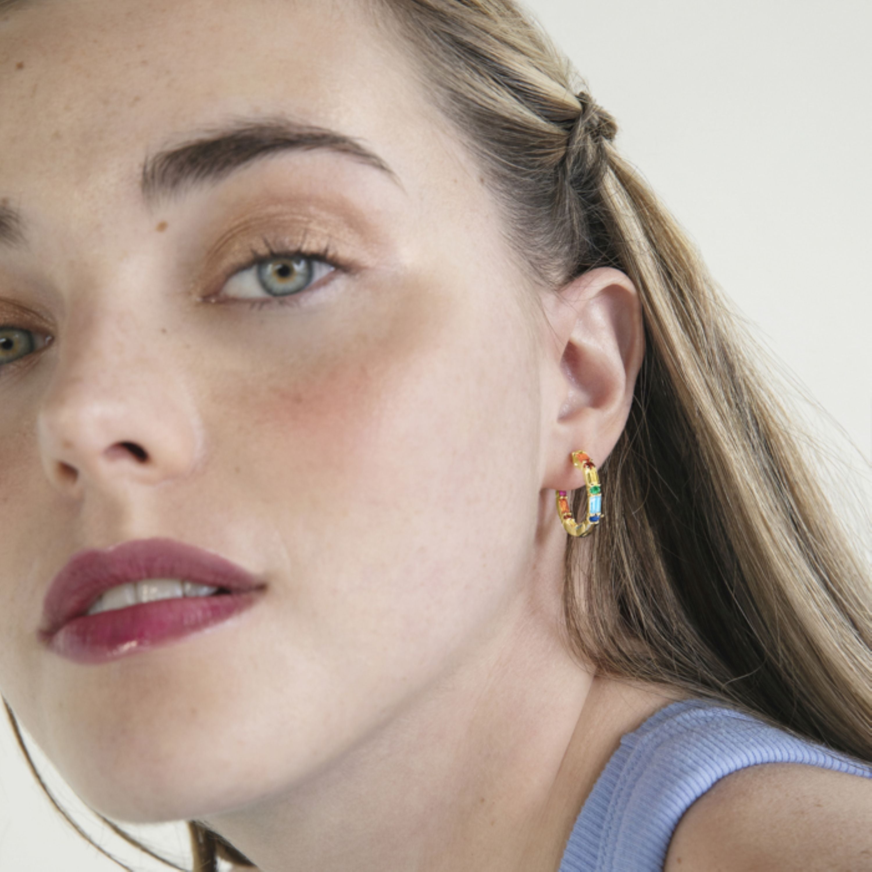 Pendientes de Plata de Ley 925 con Circonita Multicolor acabados en oro amarillo de 18K - Elac