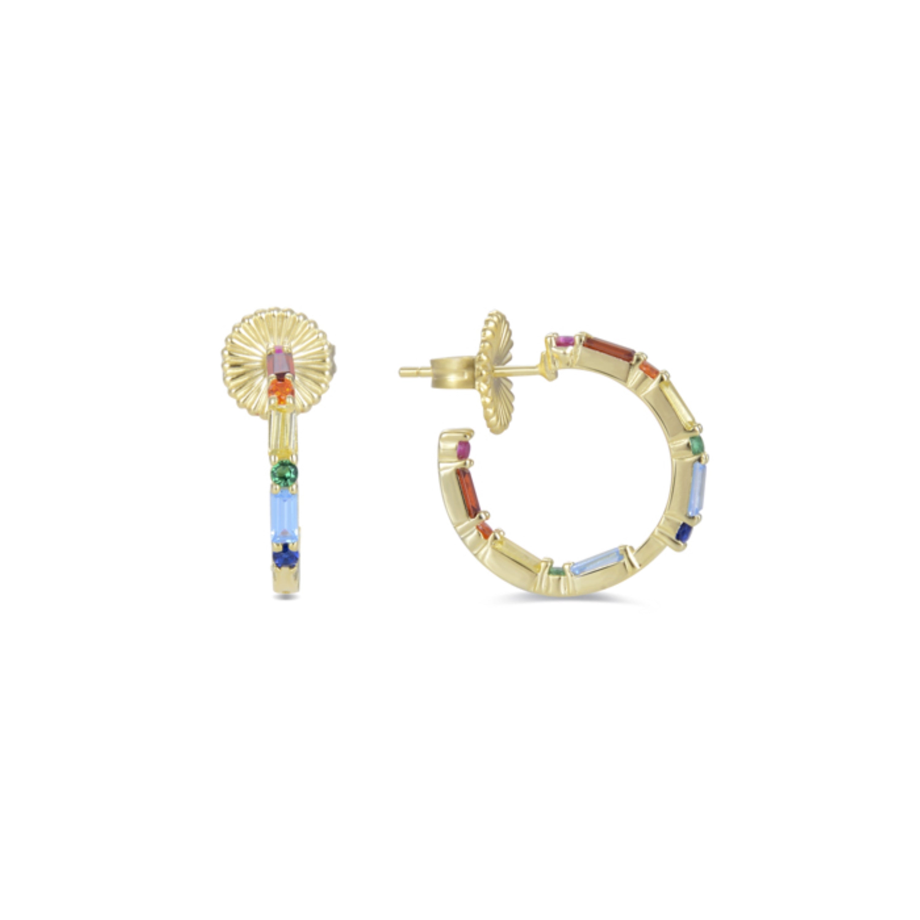 Pendientes de Plata de Ley 925 con Circonita Multicolor acabados en oro amarillo 18K - Hinnar