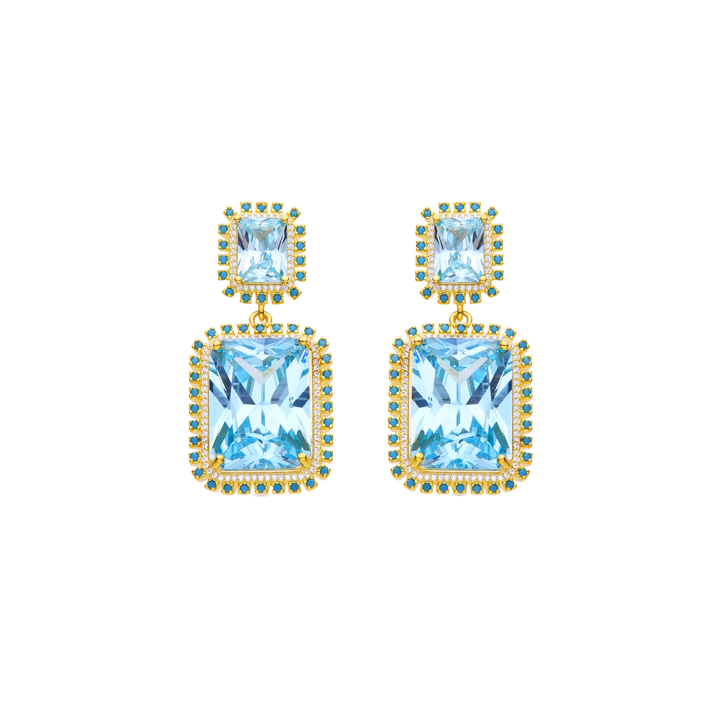 Pendientes de Plata de Ley 925 y Circonita Multicolor acabados en oro amarillo de 18k - Dakko