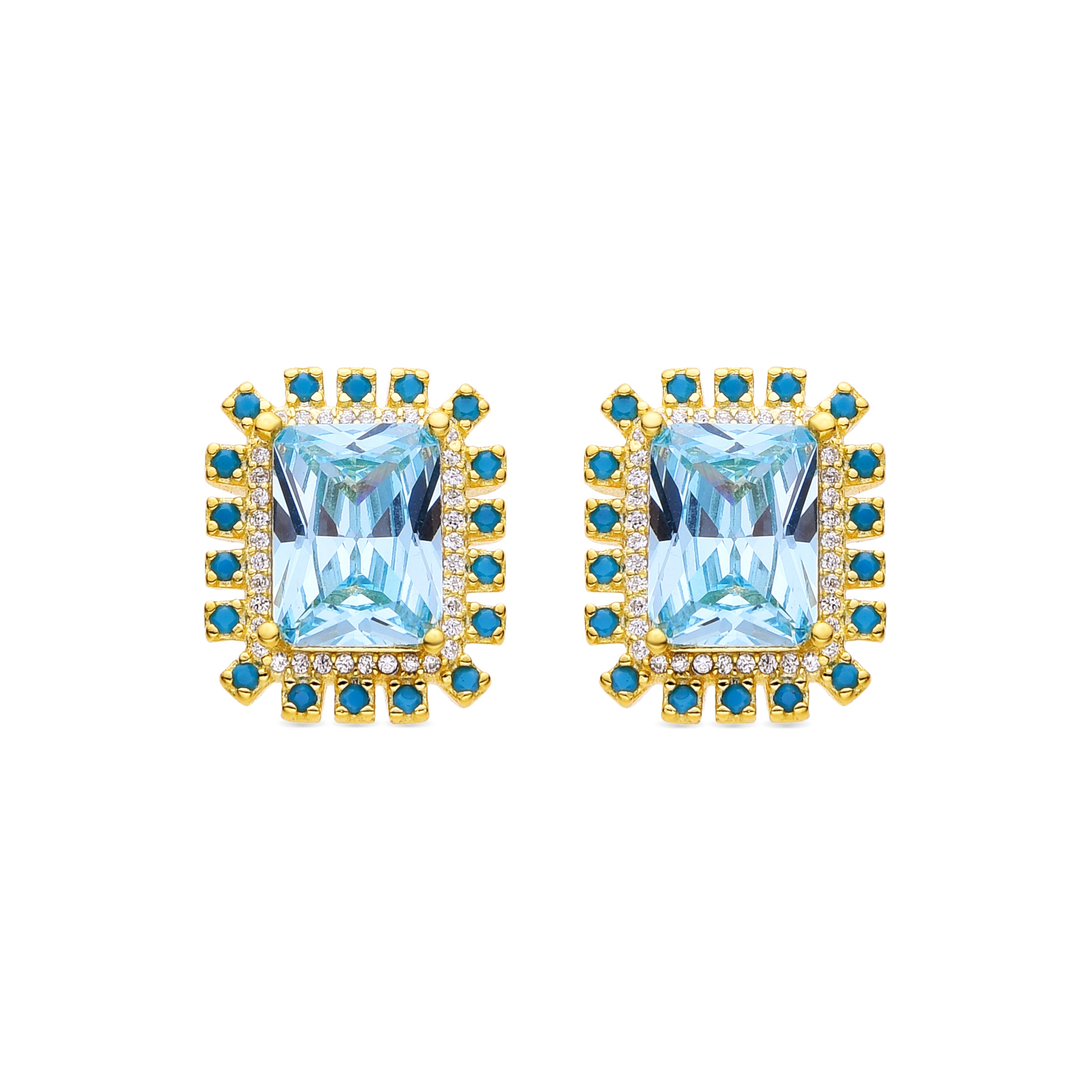 Pendientes de Plata de Ley 925 y Circonita Multicolor acabados en oro amarillo de 18k - Mudmar