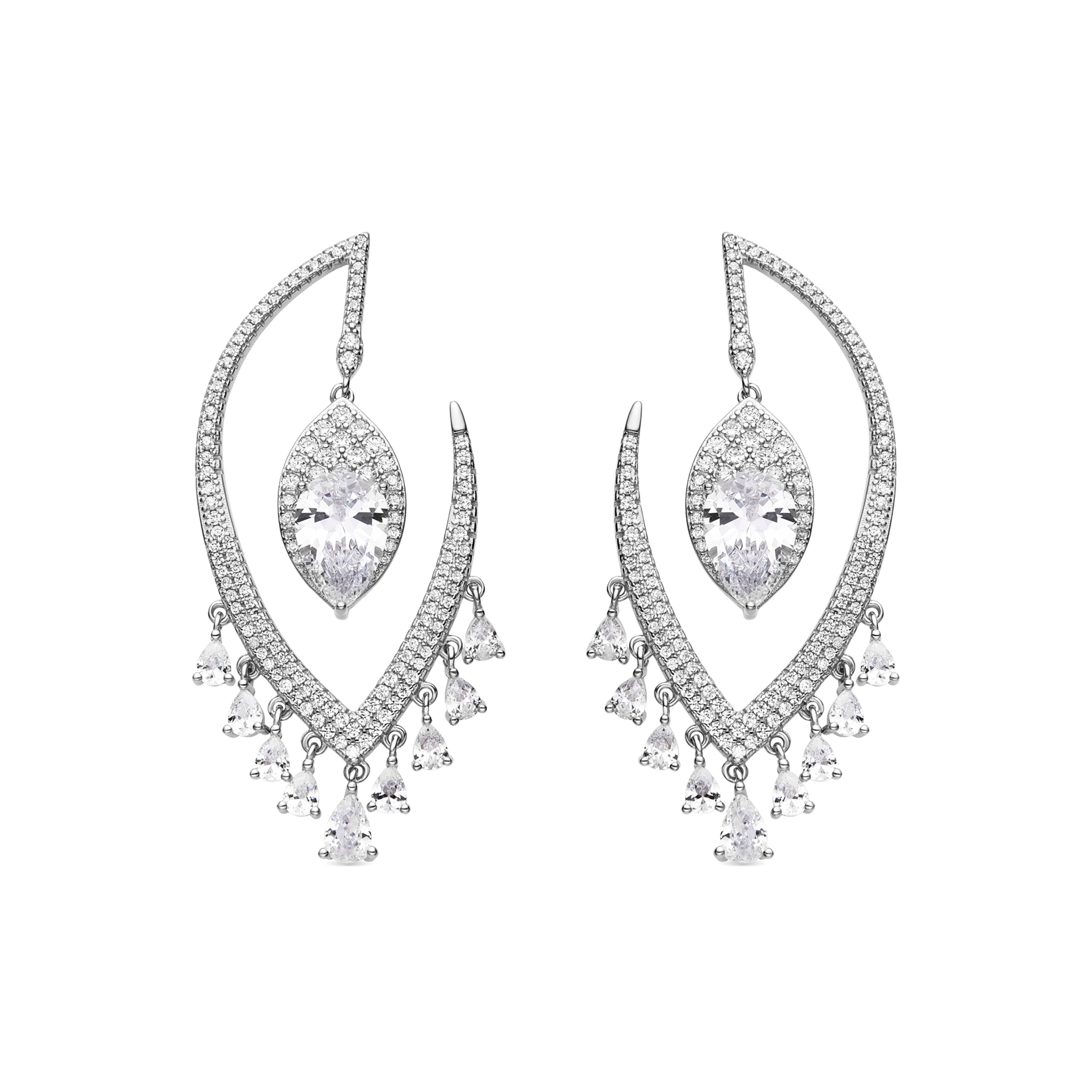 Pendientes de Plata de Ley 925 y Circonita Brillante acabado en rodio - Hakku