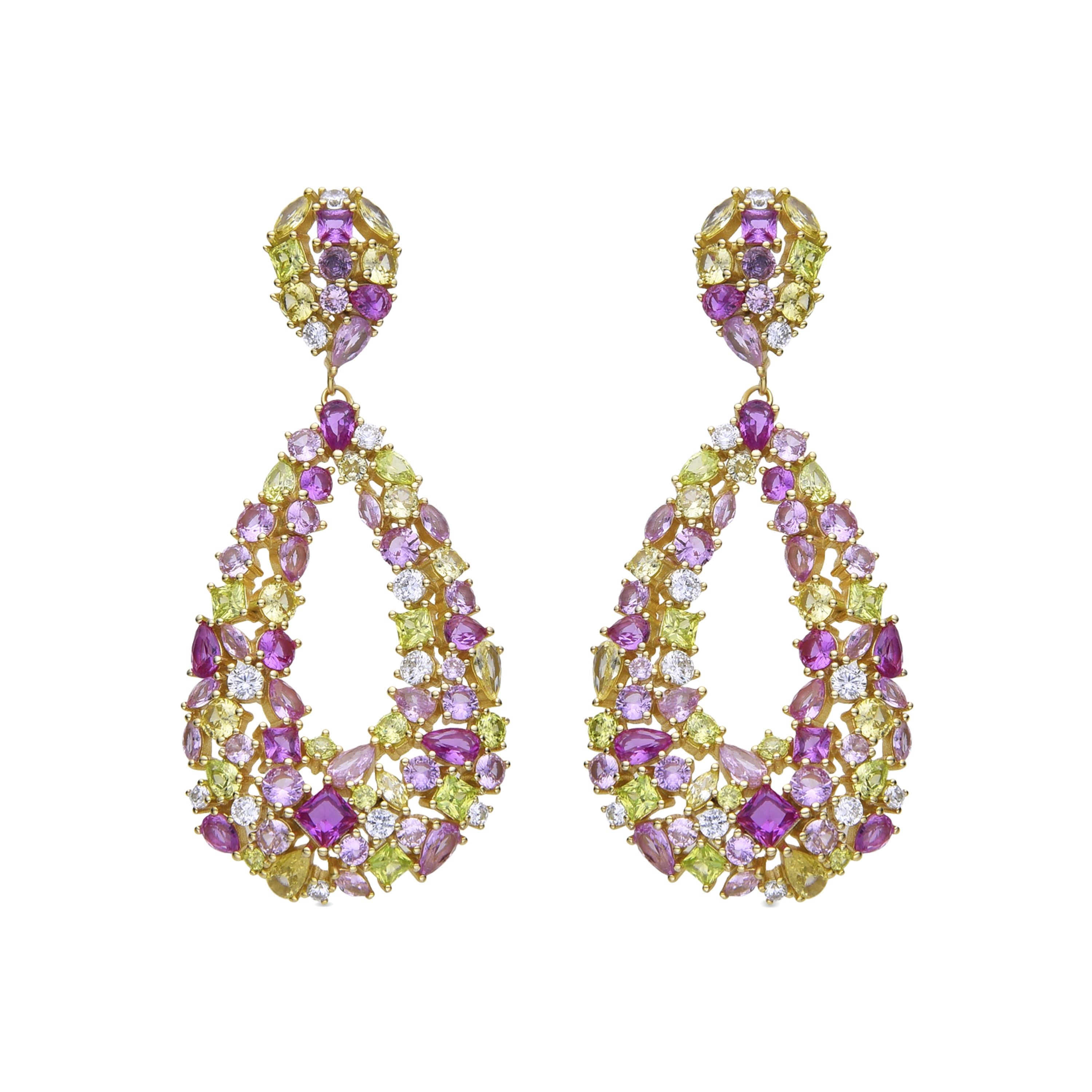 Pendientes de Plata de Ley 925 y Circonita Multicolor acabados en oro amarillo de 18k - Tutti