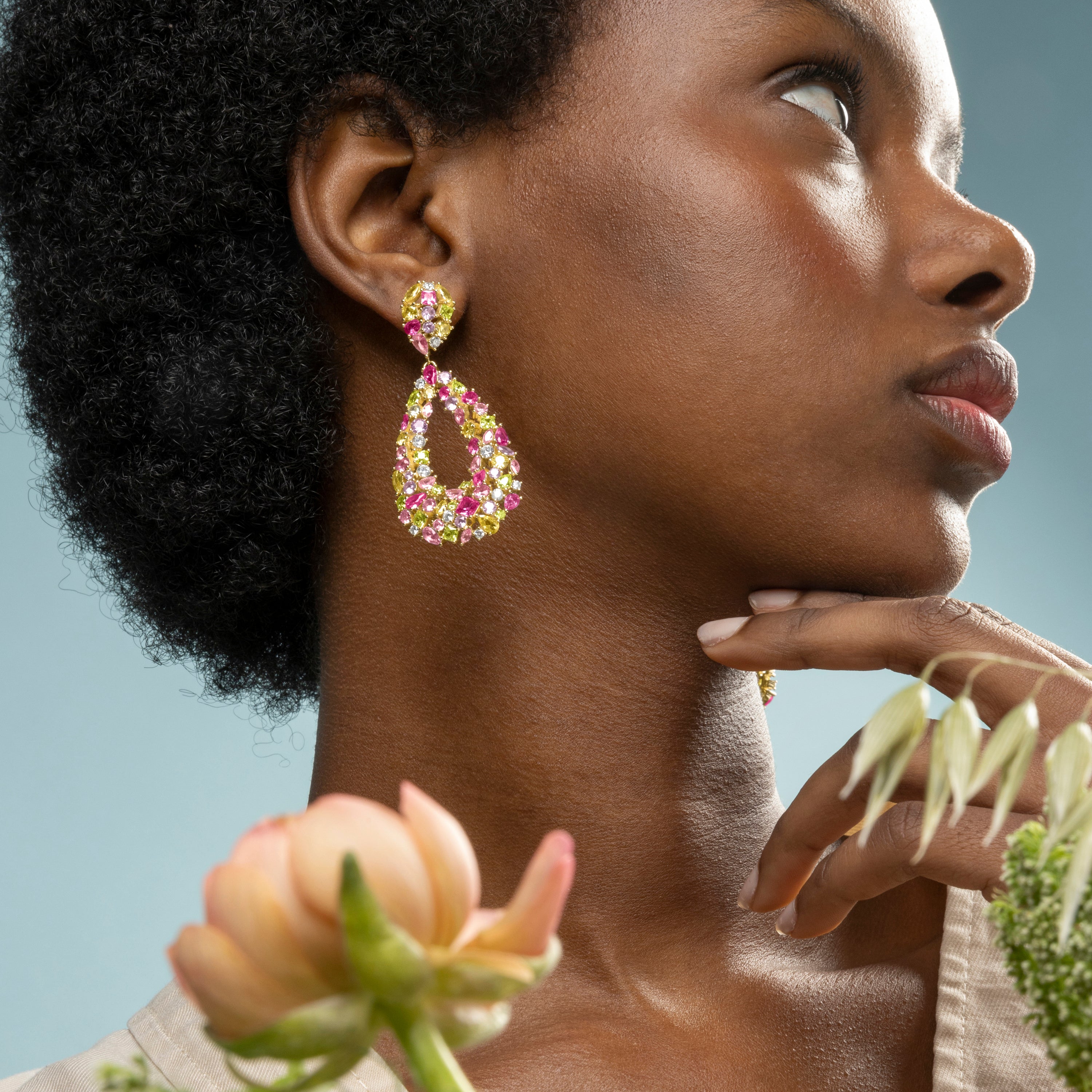 Pendientes de Plata de Ley 925 y Circonita Multicolor acabados en oro amarillo de 18k - Tutti