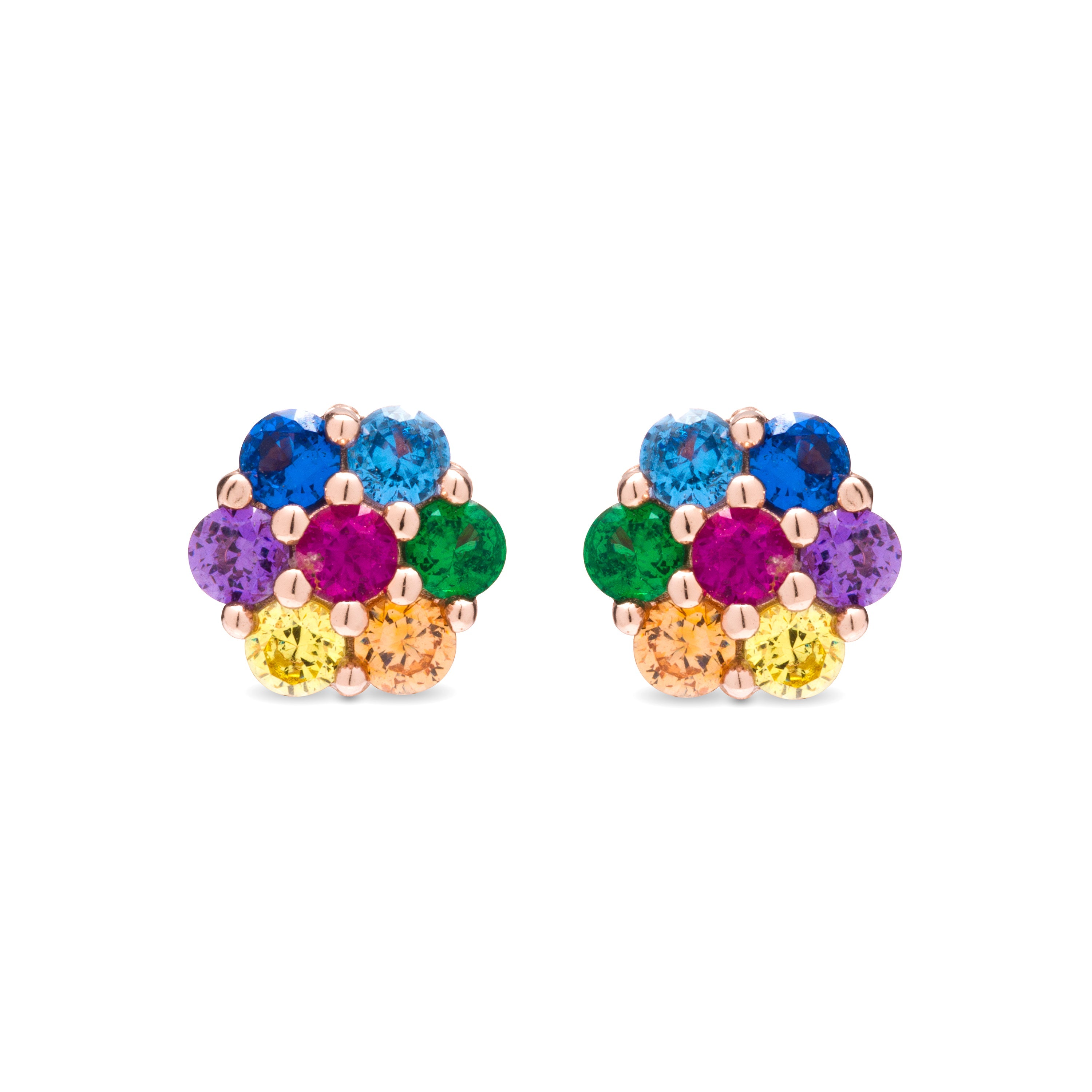 Pendientes de Plata de Ley 925 con Circonita Multicolor acabados en oro rosa 18K - Laken
