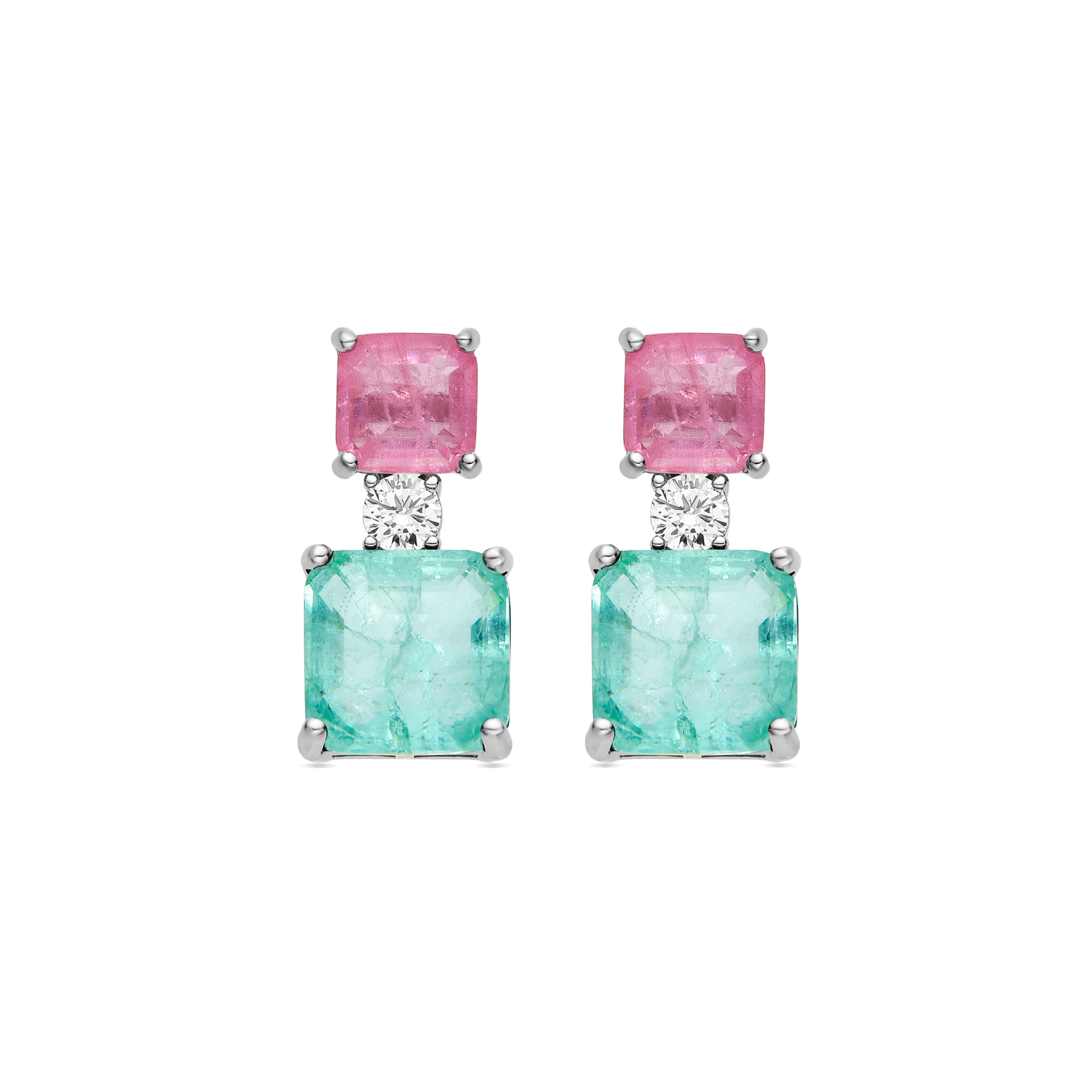 Pendientes de Plata de Ley 925 y Cuarzo Hidrotermal Verde Pastel acabado en rodio - Ulakha