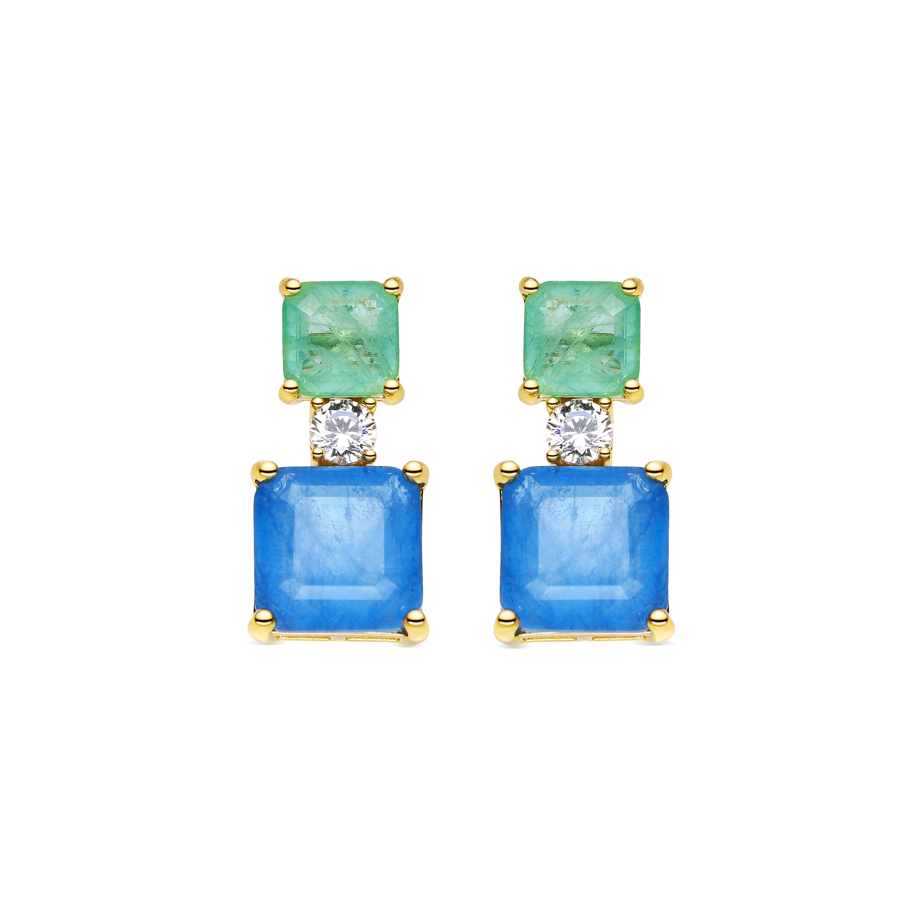 Pendientes de Plata de Ley 925 y Cuarzo Hidrotermal Lapislazuli acabado oro 18k - Ulakha