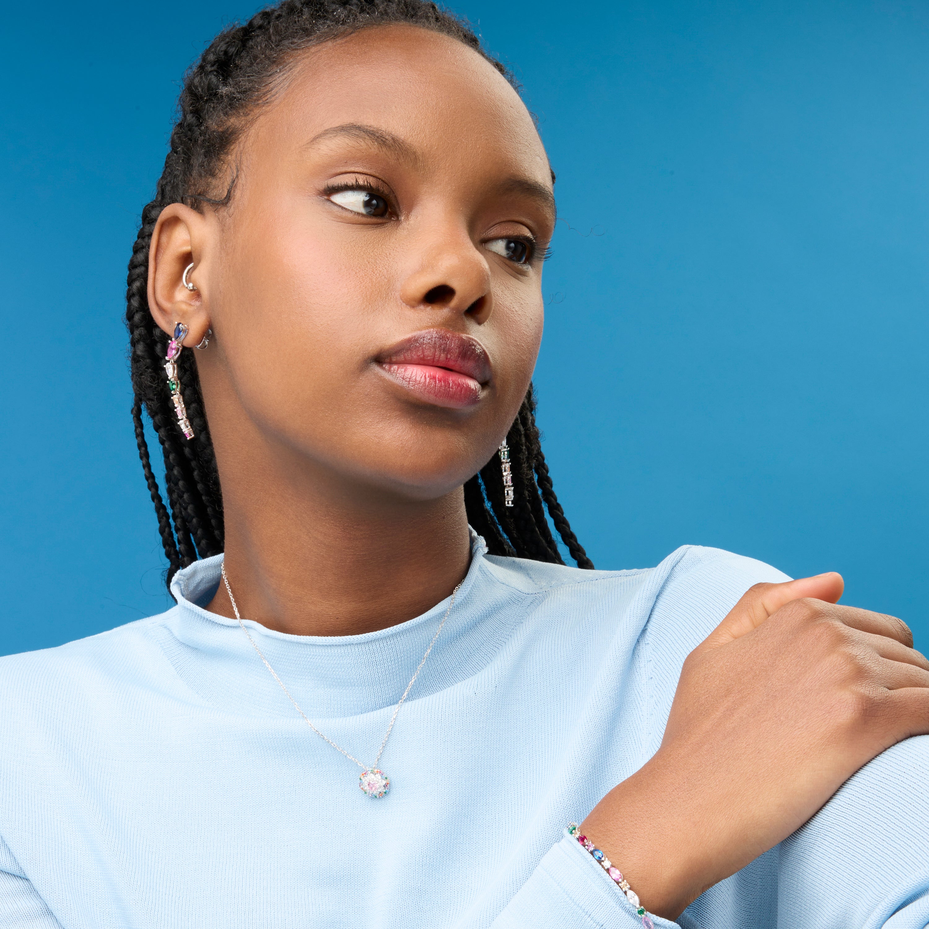 Pendientes de Plata de Ley 925 y Circonita Multicolor acabados en rodio - Norja