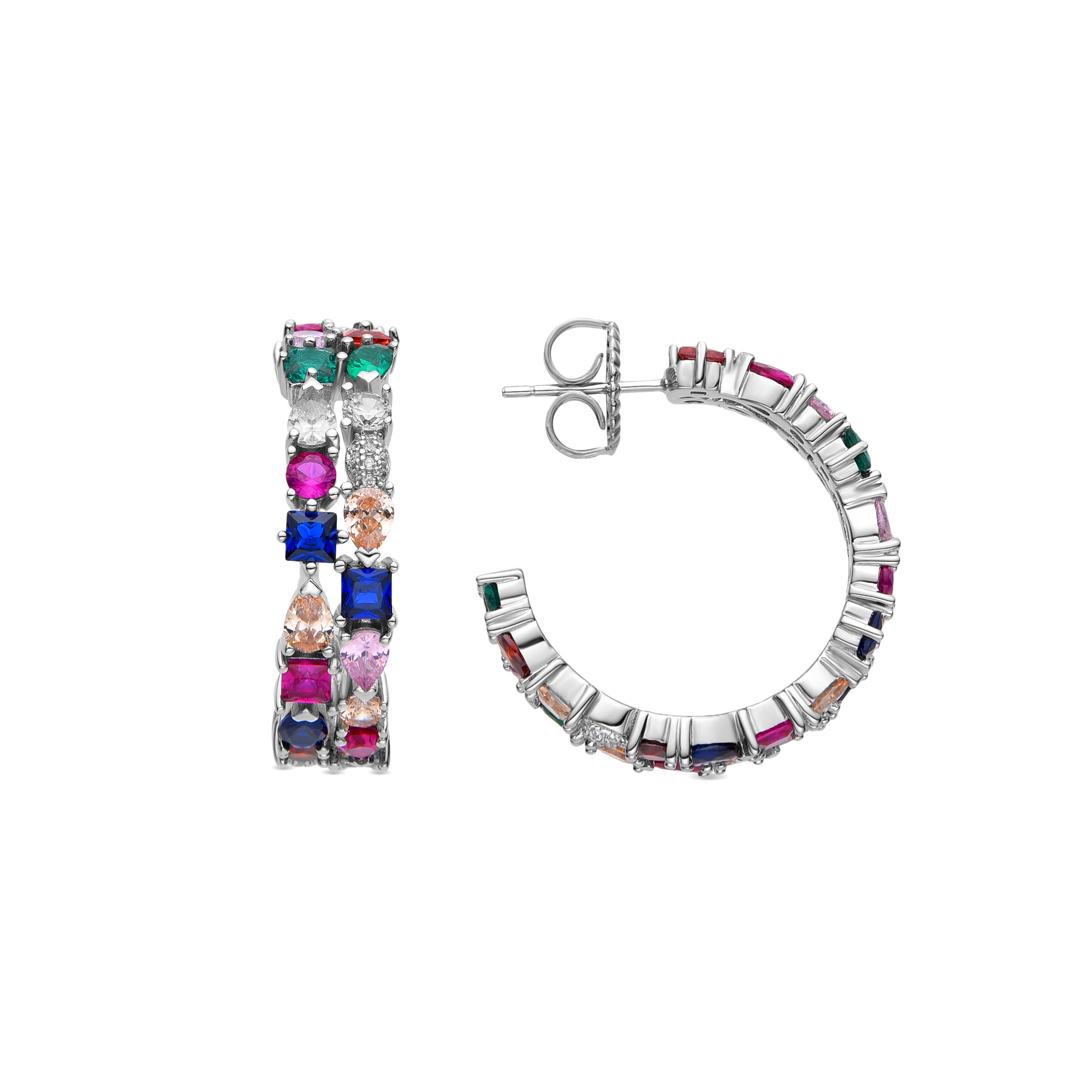 Pendientes de Plata de Ley 925 y Circonita Multicolor acabados en rodio - Merty