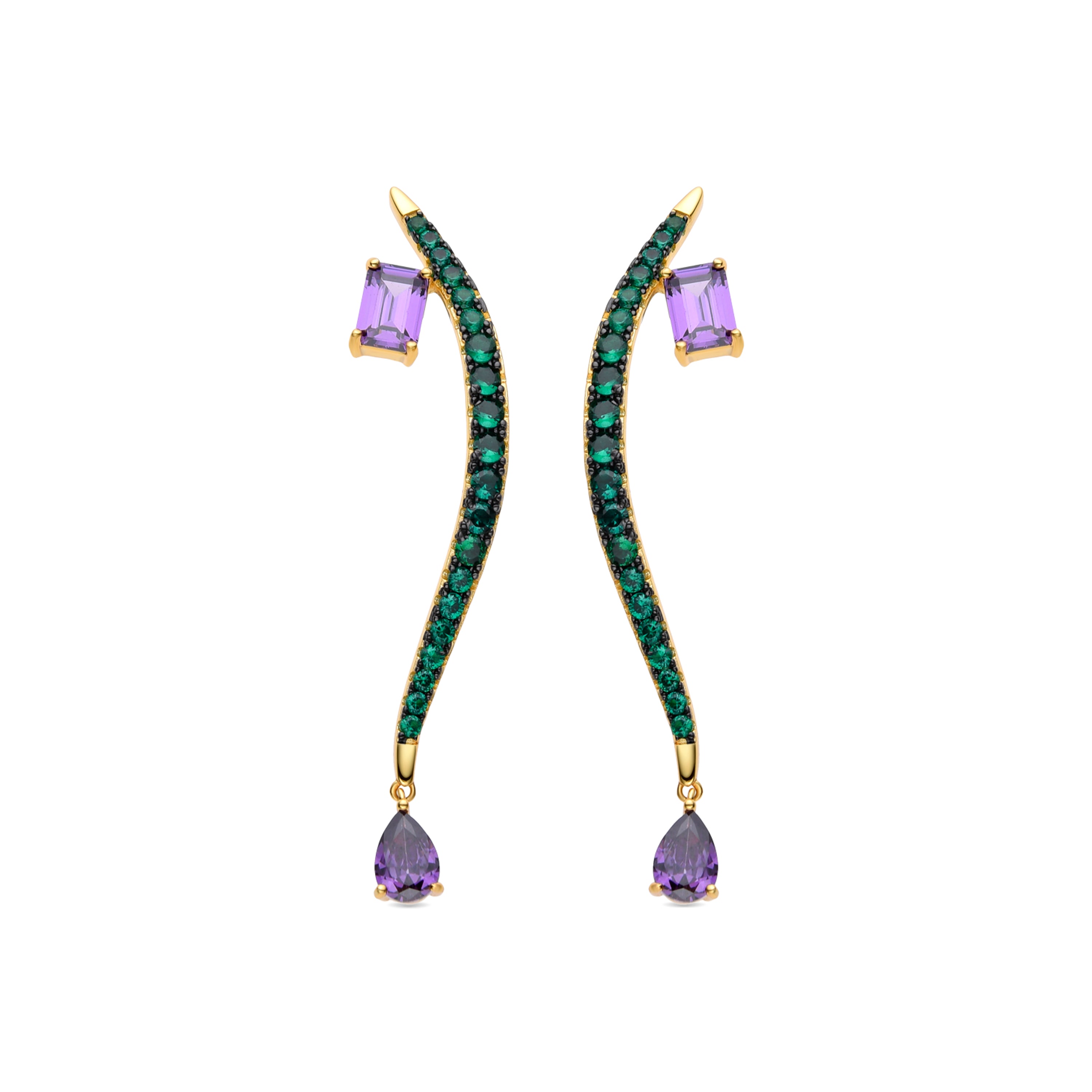 Pendientes de Plata de Ley 925 y Circonita Multicolor acabados en oro amarillo de 18k - Binlah