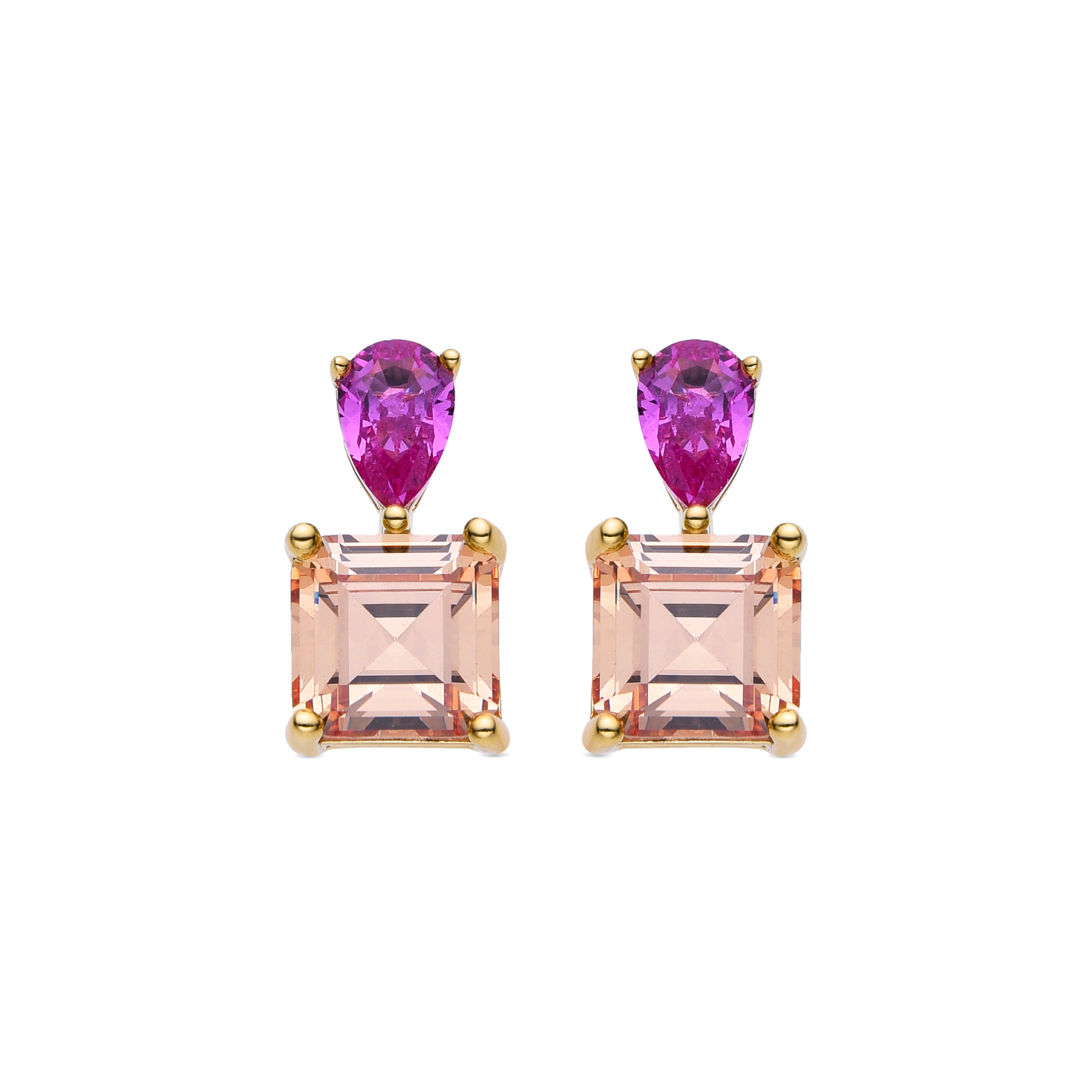 Pendientes de Plata de Ley 925 y Circonita Multicolor acabados en oro amarillo de 18k - Codua