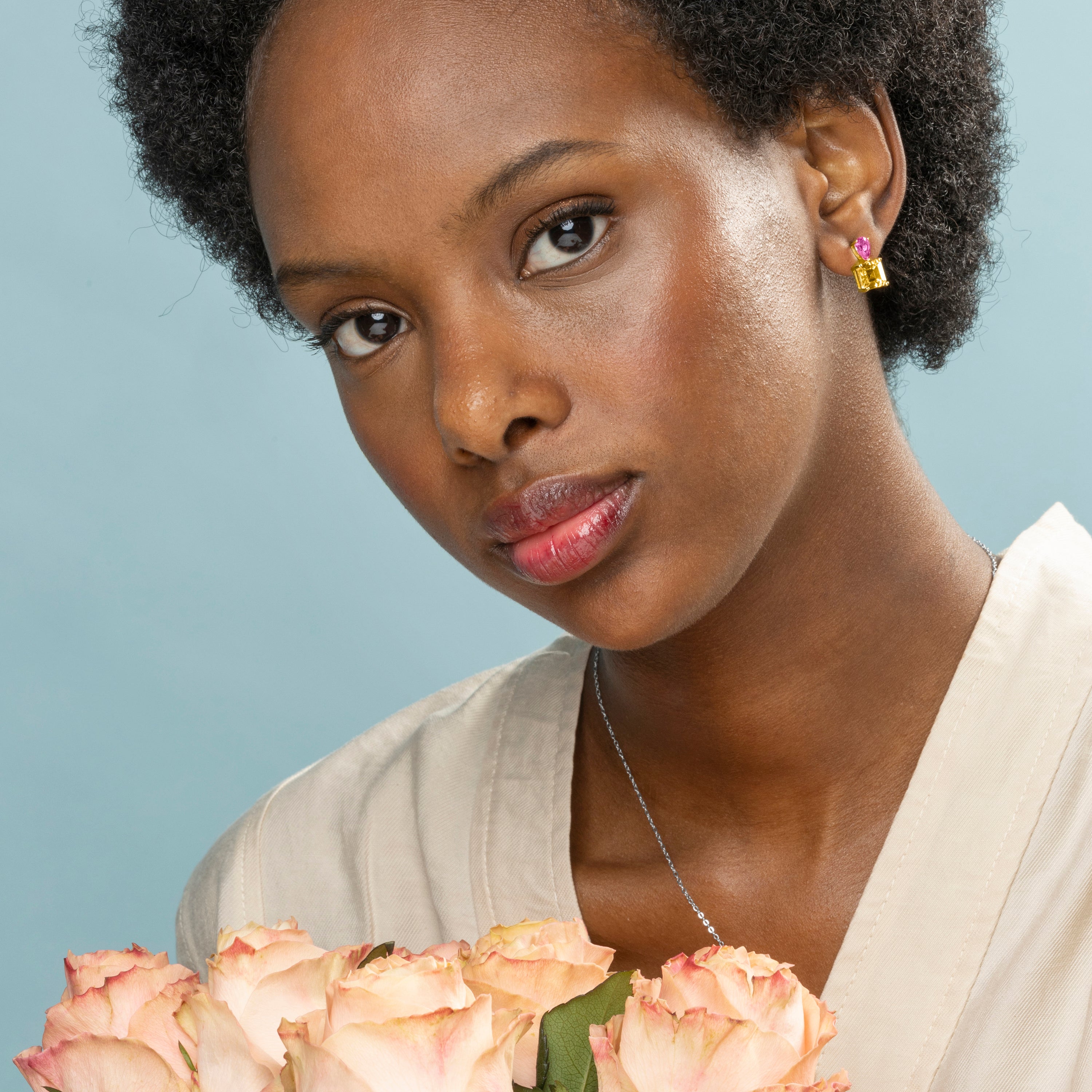 Pendientes de Plata de Ley 925 y Circonita Multicolor acabados en oro amarillo de 18k - Codua