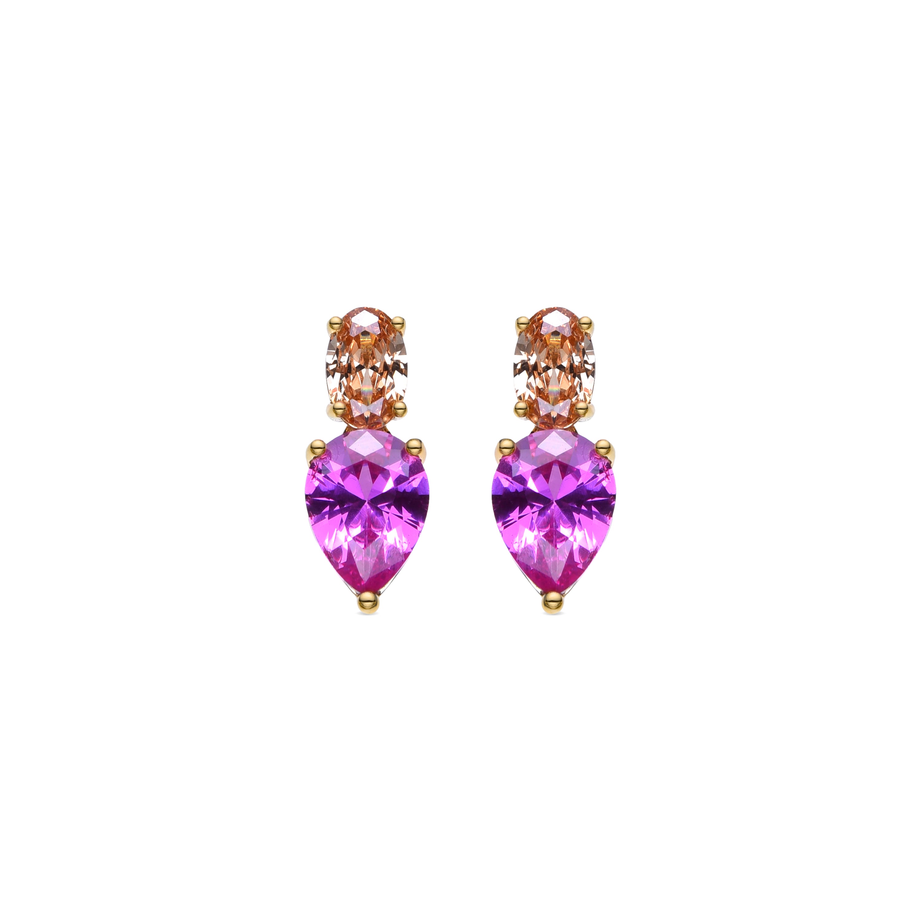 Pendientes de Plata de Ley 925 y Circonita Rosa acabados en oro amarillo de 18k - Isre