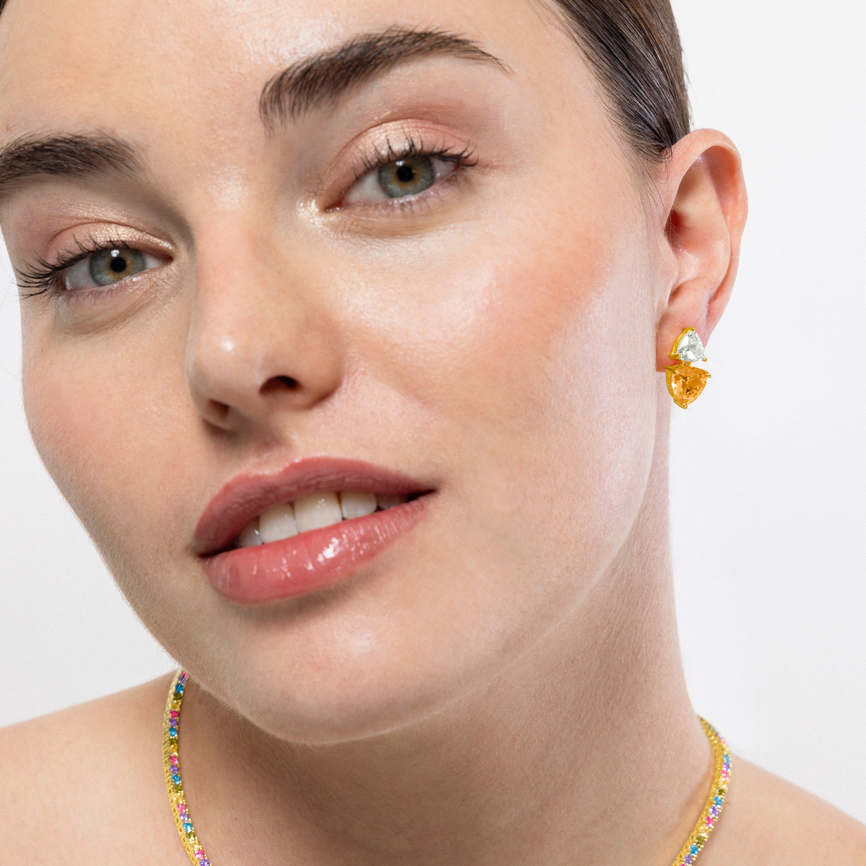 Pendientes de Plata de Ley 925 y Padparadscha acabados en oro amarillo de 18k - Simtul