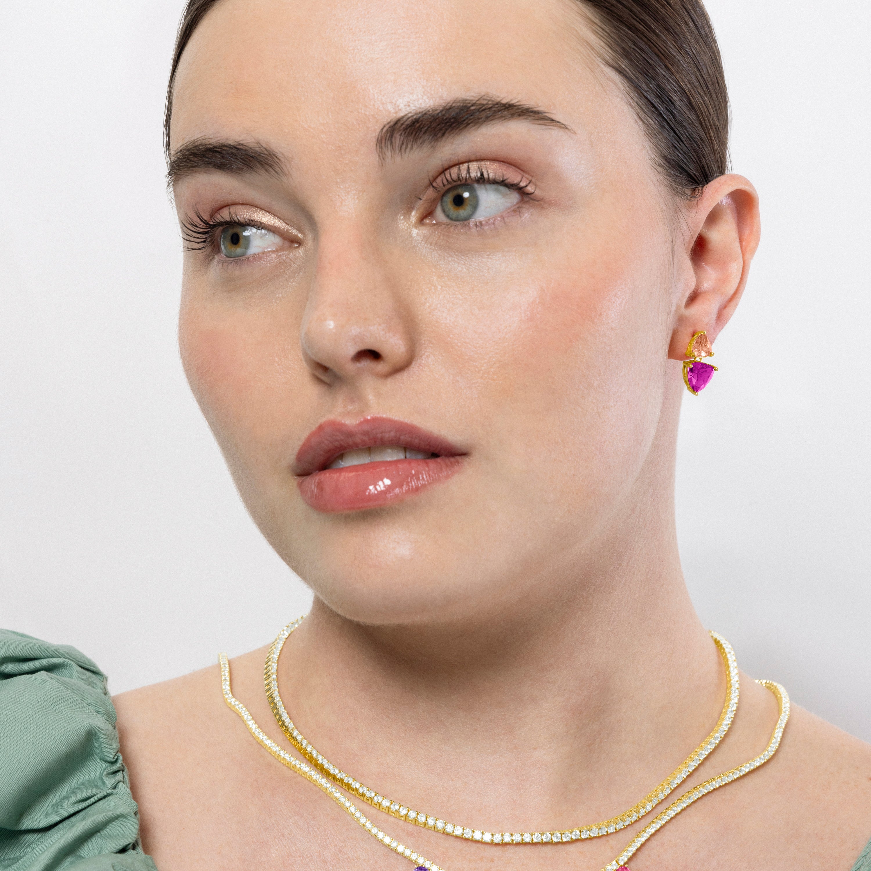 Pendientes de Plata de Ley 925 y Circonita Rosa acabados en oro amarillo de 18k - Simtul