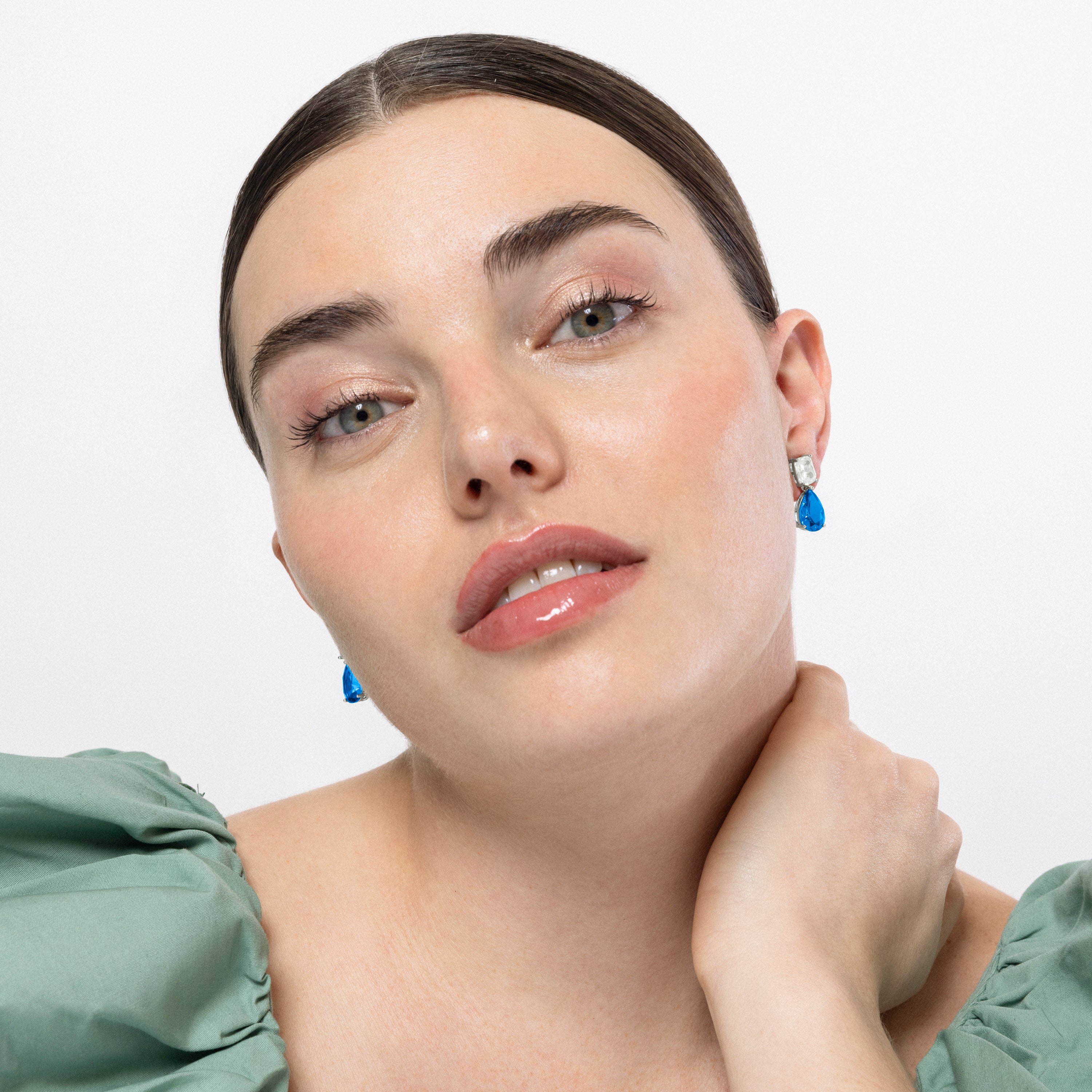 Pendientes de Plata de Ley 925 y Circonita Aguamarina acabados en rodio - Risius