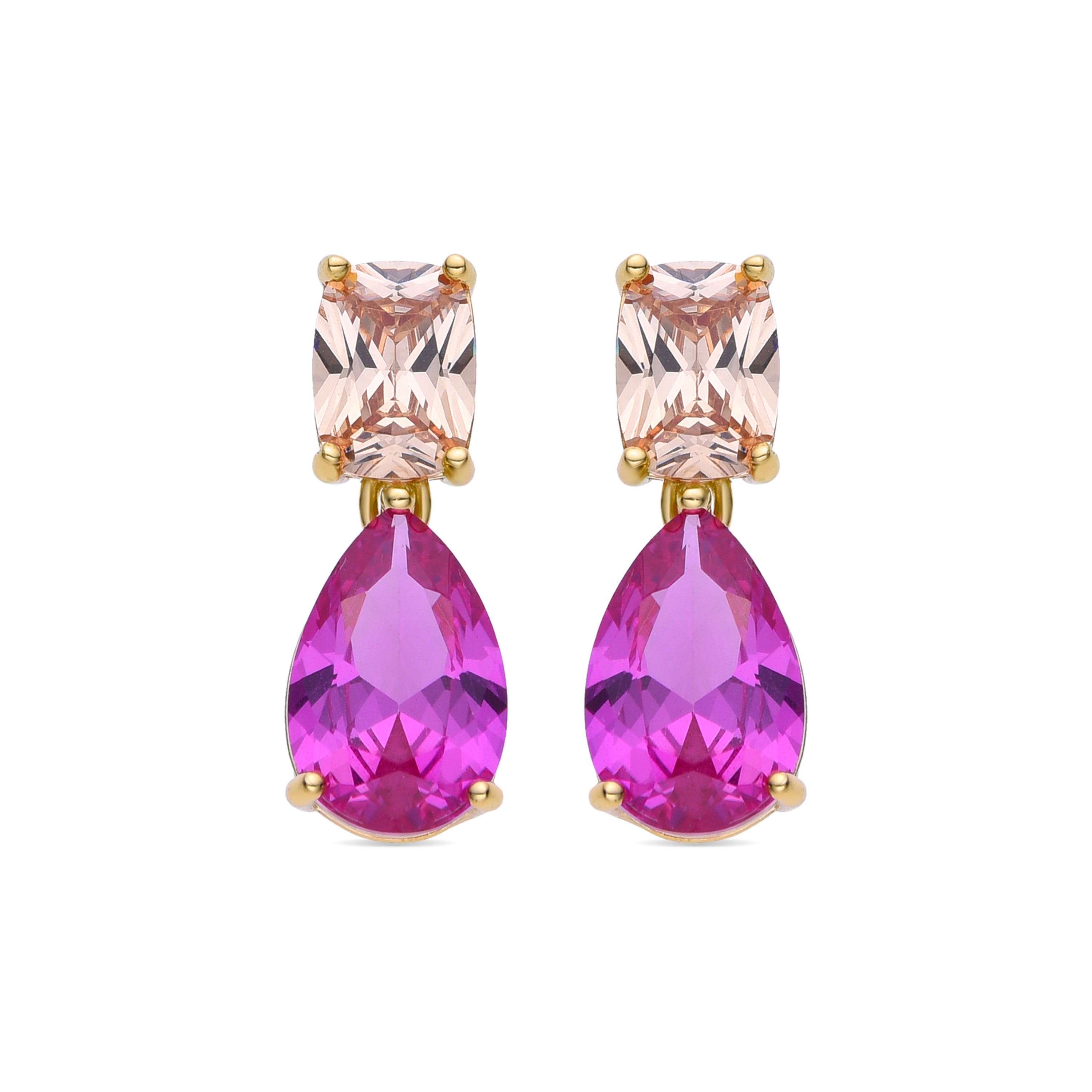 Pendientes de Plata de Ley 925 y Circonita Rosa acabados en oro amarillo de 18k - Risius