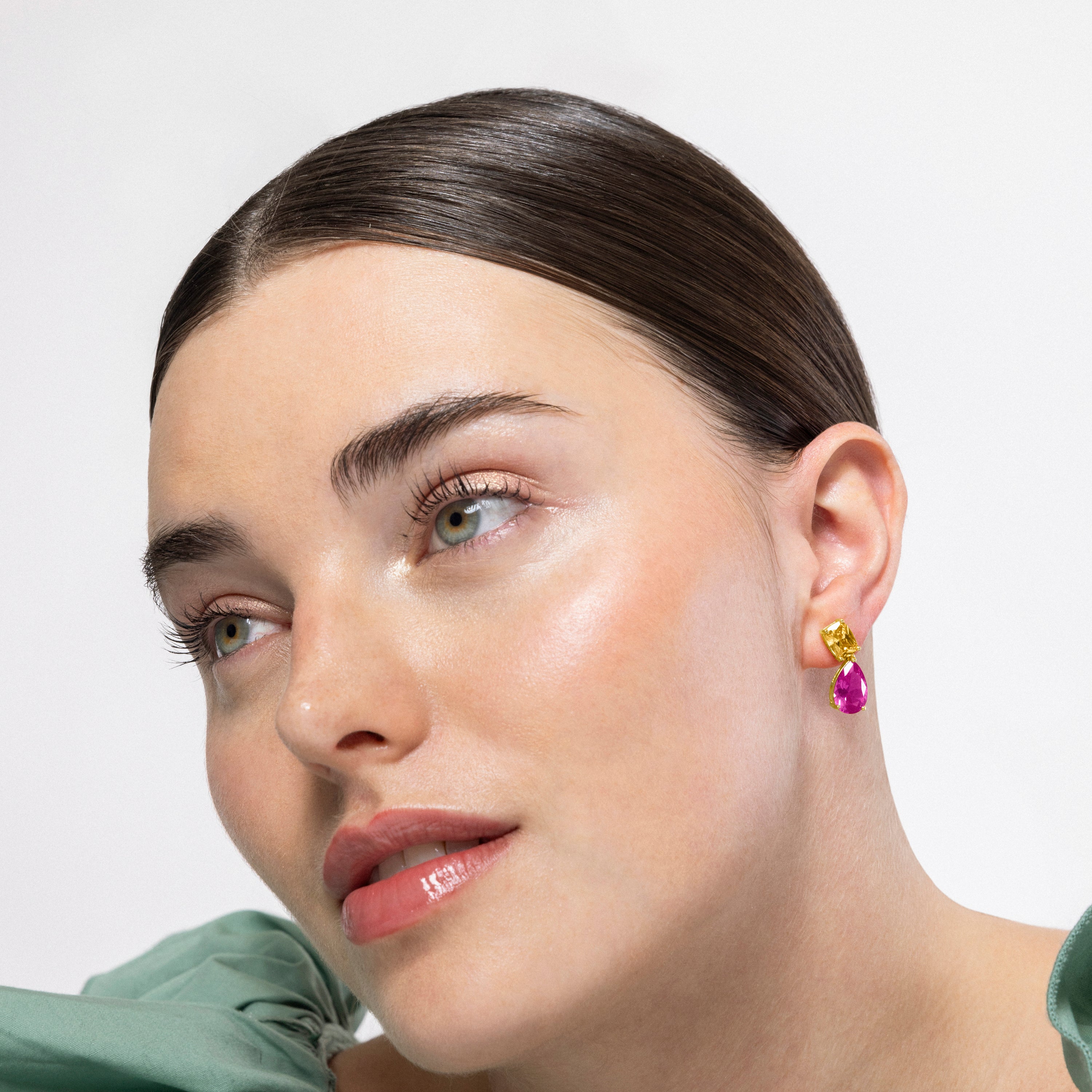 Pendientes de Plata de Ley 925 y Circonita Rosa acabados en oro amarillo de 18k - Risius