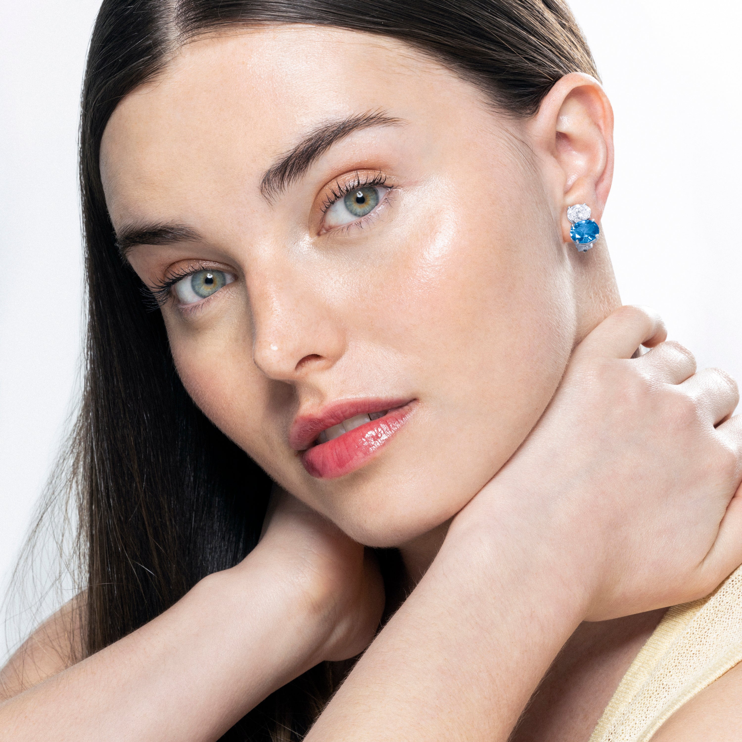 Pendientes De Plata De Ley 925 con Circonita Aguamarina acabado rodio - Elsoni