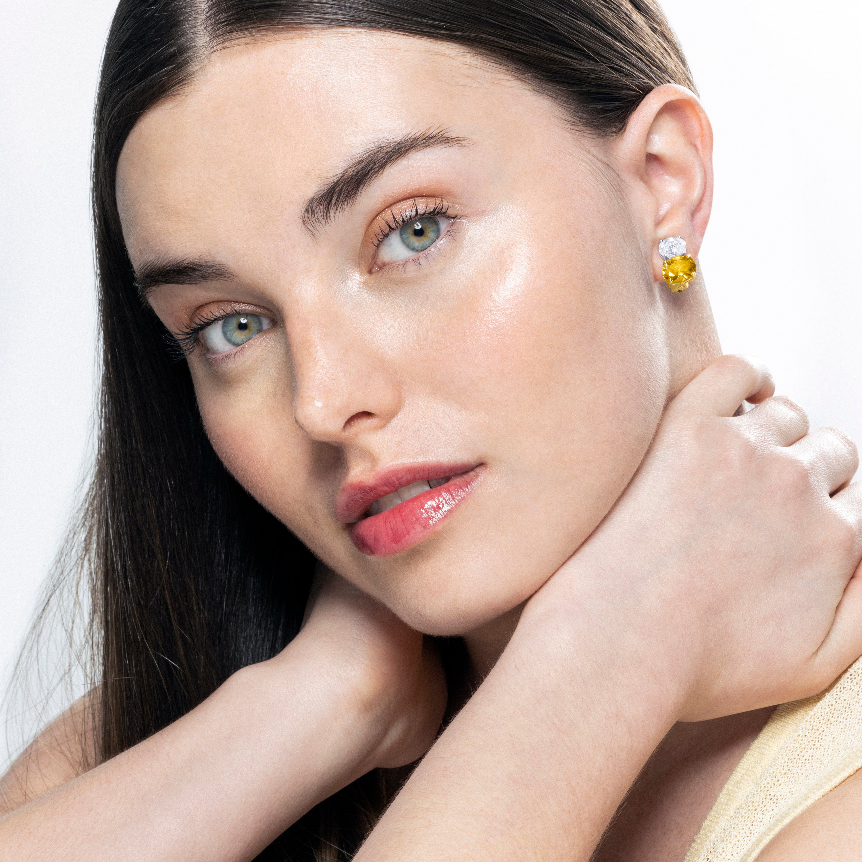 Pendientes de Plata de Ley 925 y Padparadscha acabados en oro amarillo de 18k - Elsoni