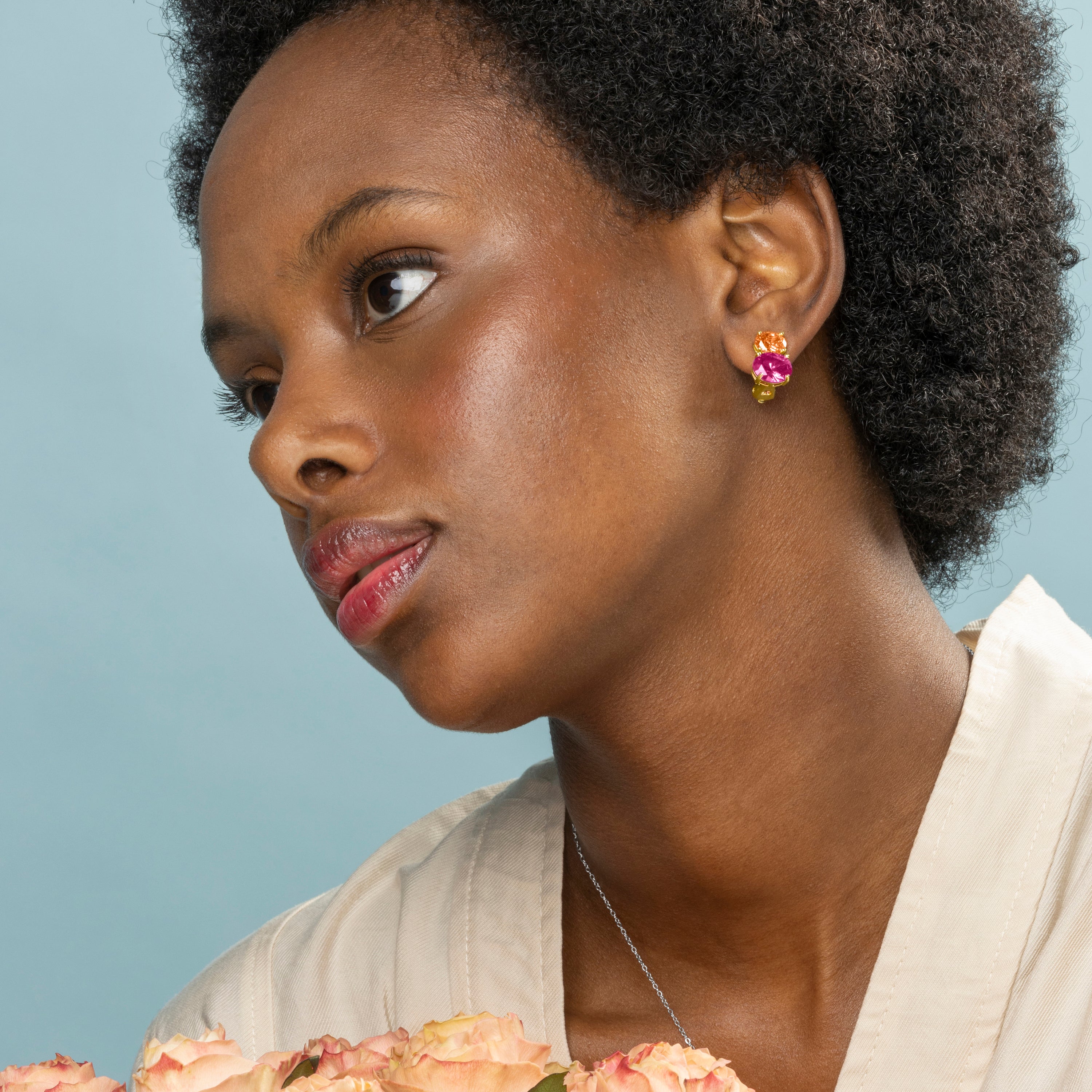 Pendientes De Plata De Ley 925 con Circonita Rosa acabado oro 18k - Elsoni