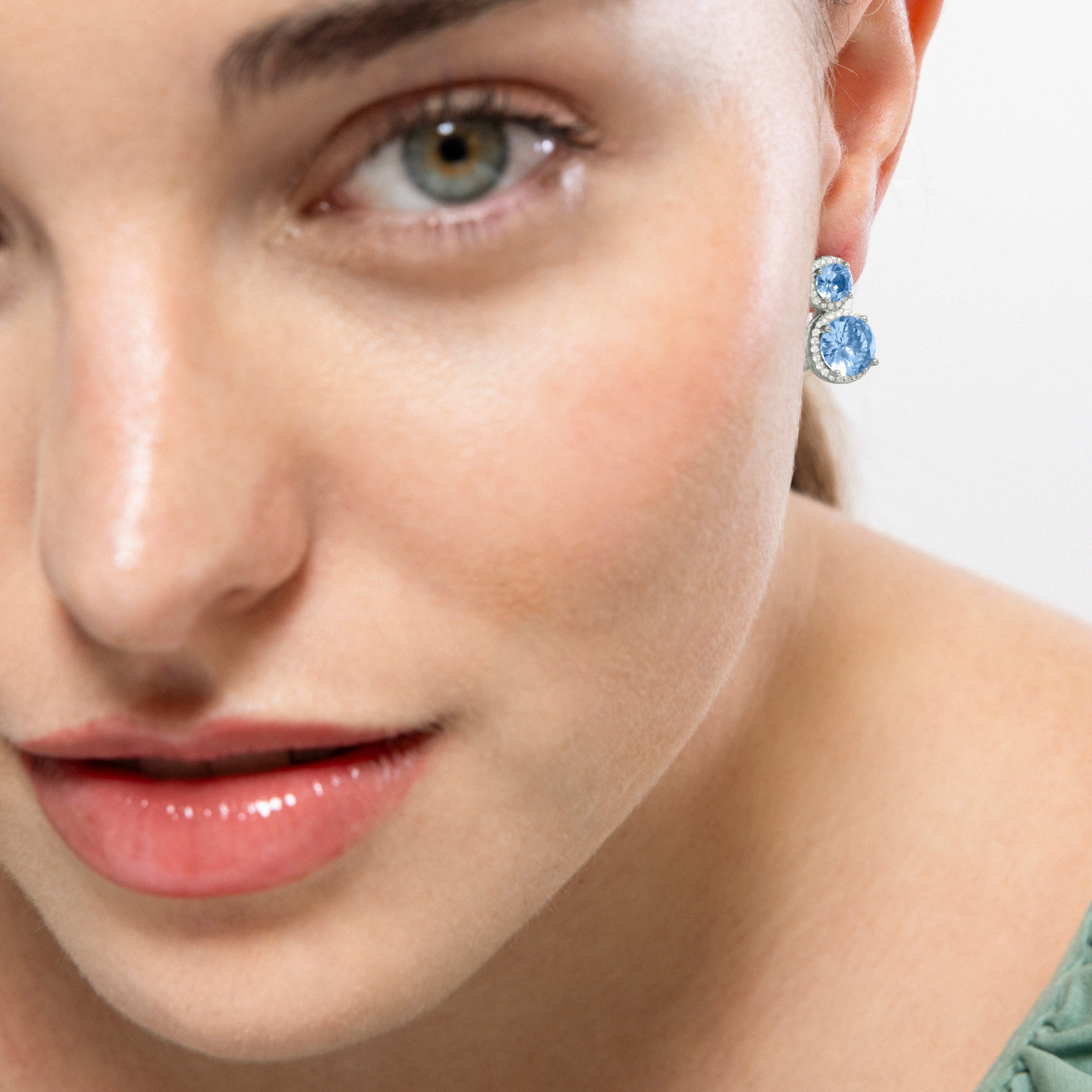 Pendientes De Plata De Ley 925 con Circonita Aguamarina acabado rodio - Pruka