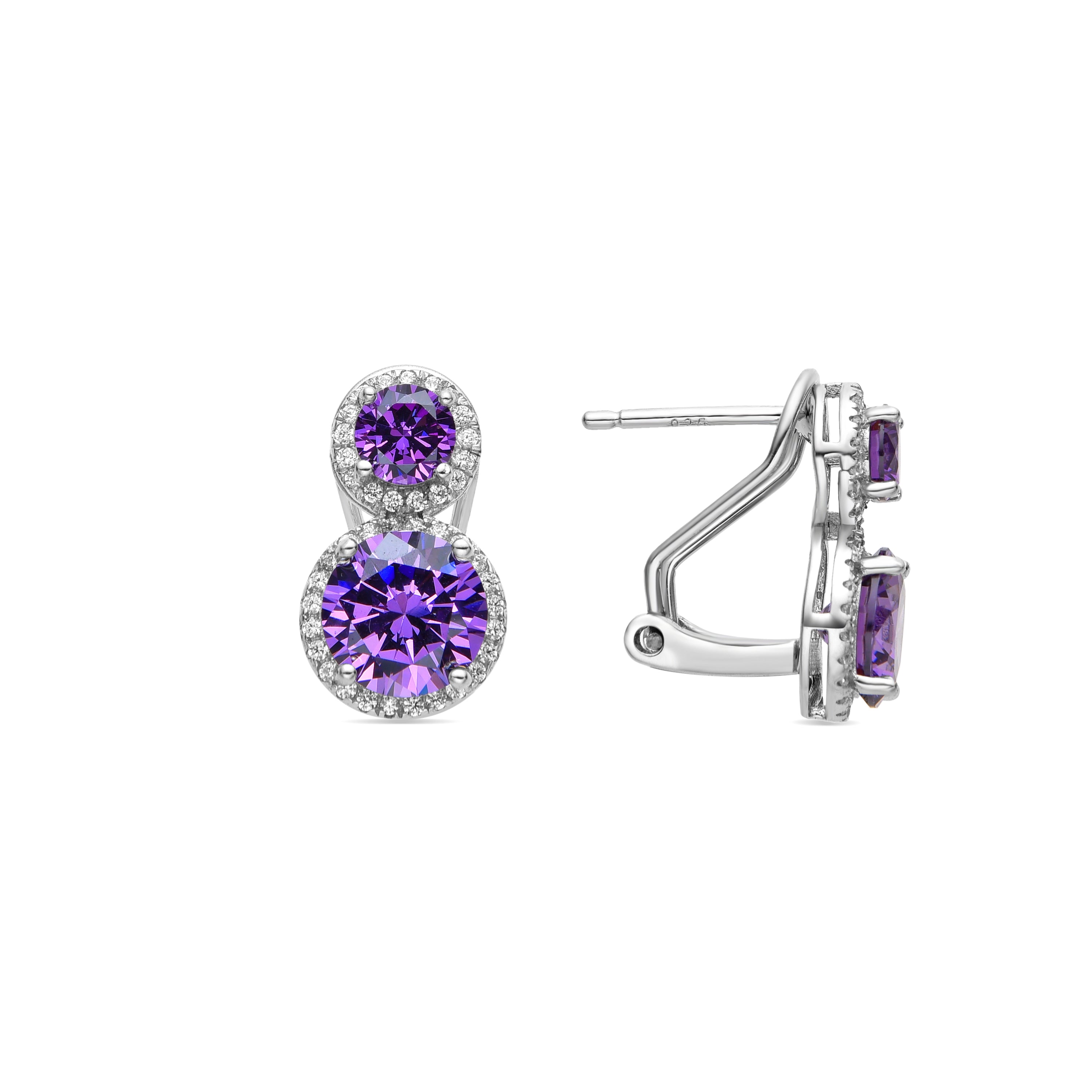Pendientes De Plata De Ley 925 con Circonita Amatista acabado rodio - Pruka